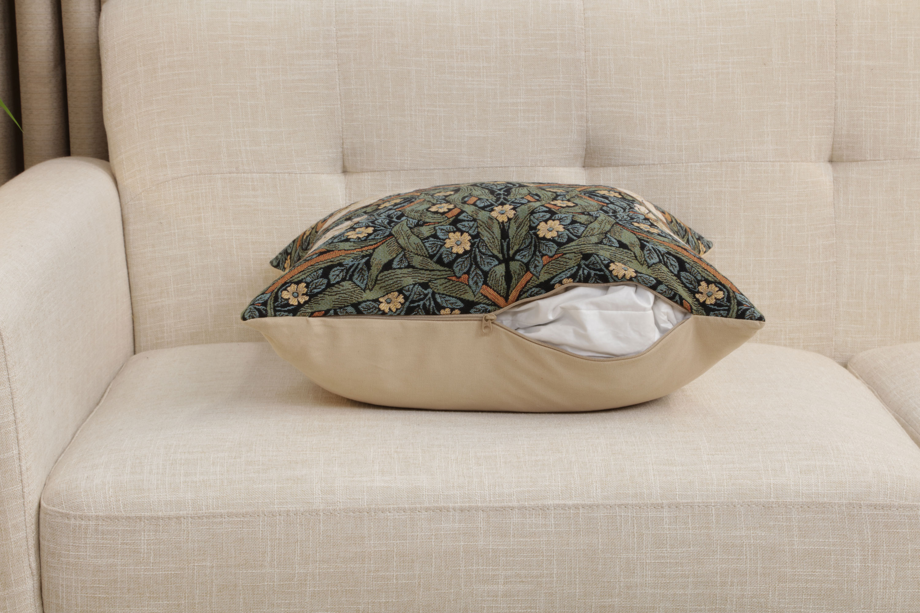 Pimpernel Blue Green Belgian Tapestry Pillow Cover 18x18 inch 100% Cotton Belgian Jacquard Woven Cushion Cover