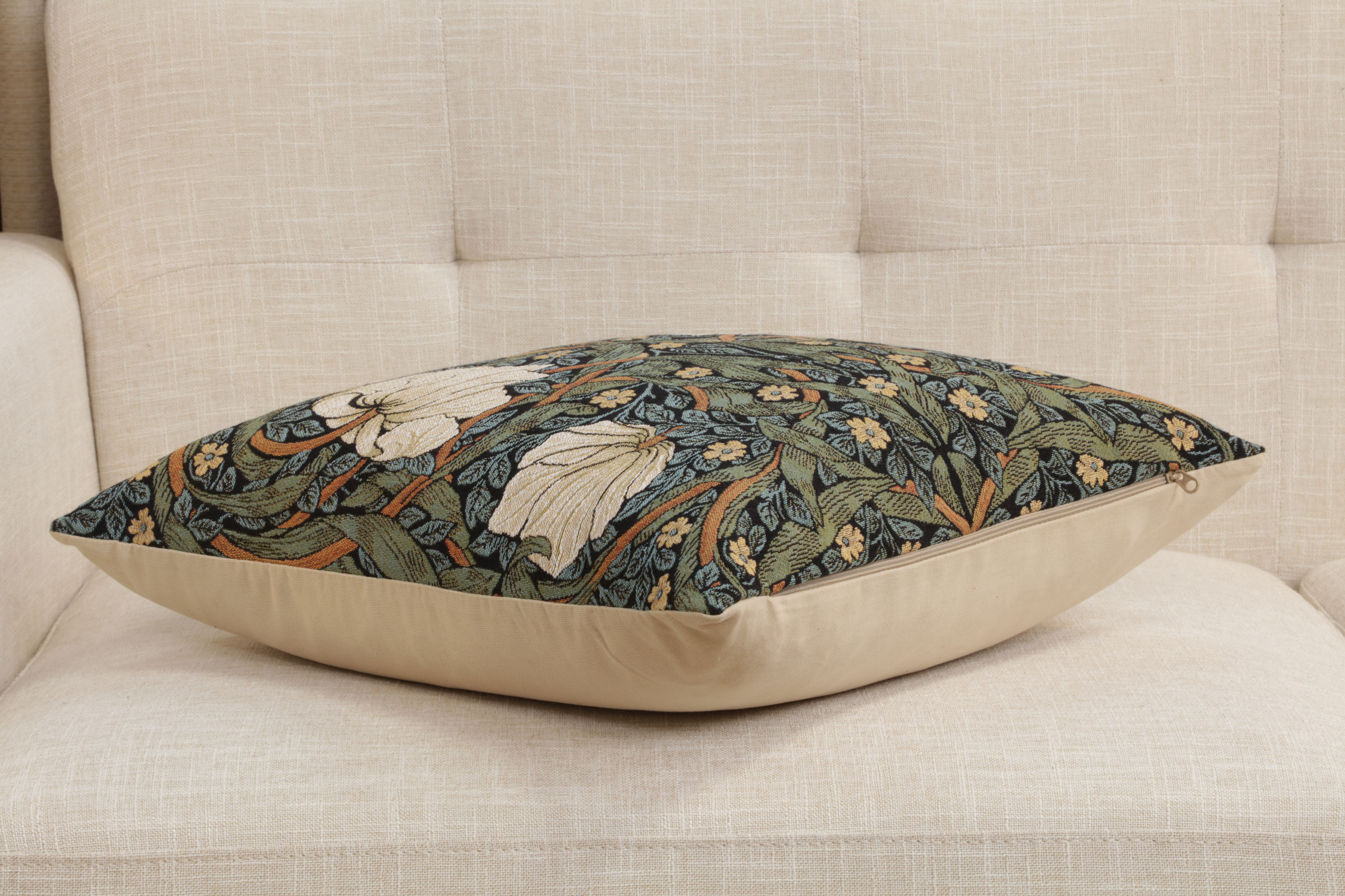 Pimpernel Blue Green Belgian Tapestry Pillow Cover 18x18 inch 100% Cotton Belgian Jacquard Woven Cushion Cover