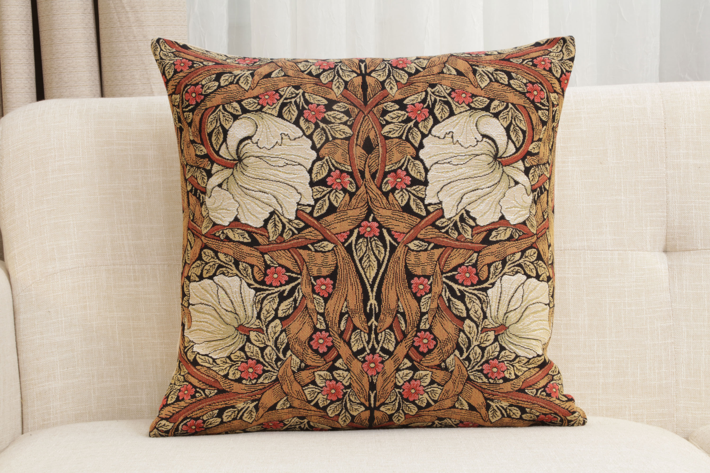Pimpernel Tobacco Brown Belgian Tapestry Pillow Cover 18x18 inch 100% Cotton Belgian Jacquard Woven Cushion Cover