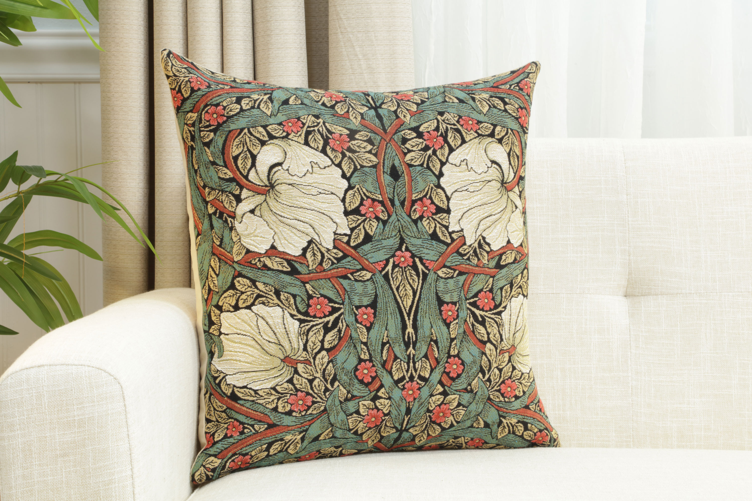 Pimpernel Red Green Belgian Tapestry Pillow Cover 18x18 inch 100% Cotton Belgian Jacquard Woven Cushion Cover