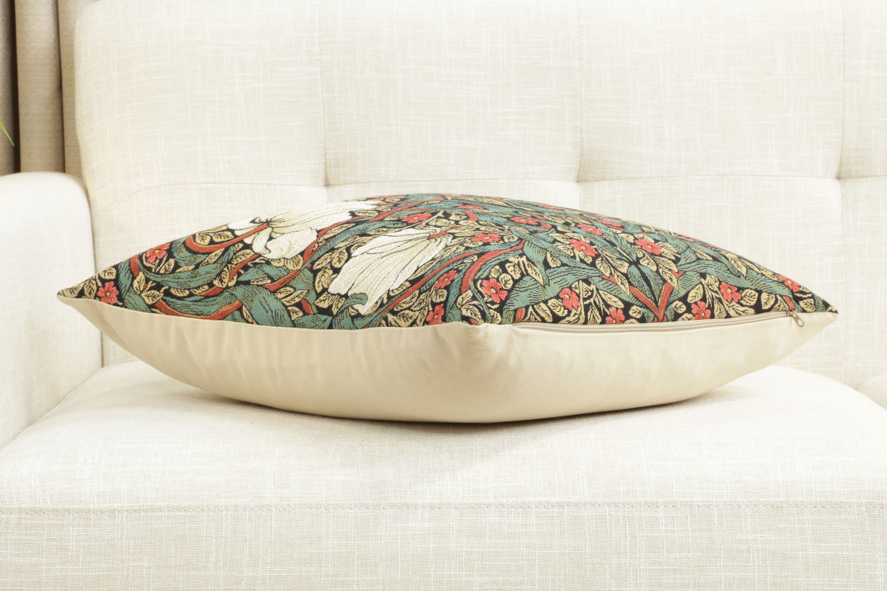 Pimpernel Red Green Belgian Tapestry Pillow Cover 18x18 inch 100% Cotton Belgian Jacquard Woven Cushion Cover