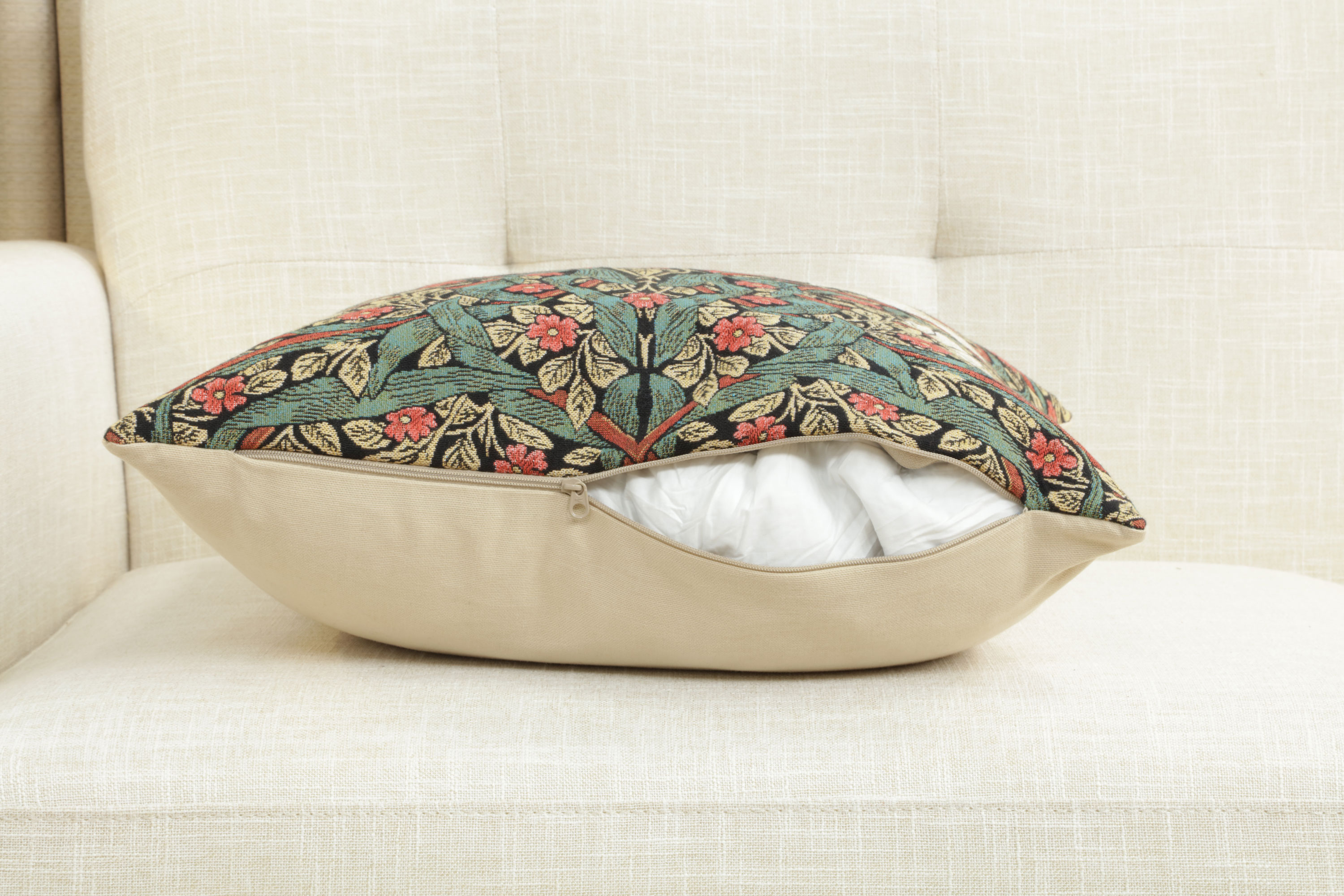 Pimpernel Red Green Belgian Tapestry Pillow Cover 18x18 inch 100% Cotton Belgian Jacquard Woven Cushion Cover