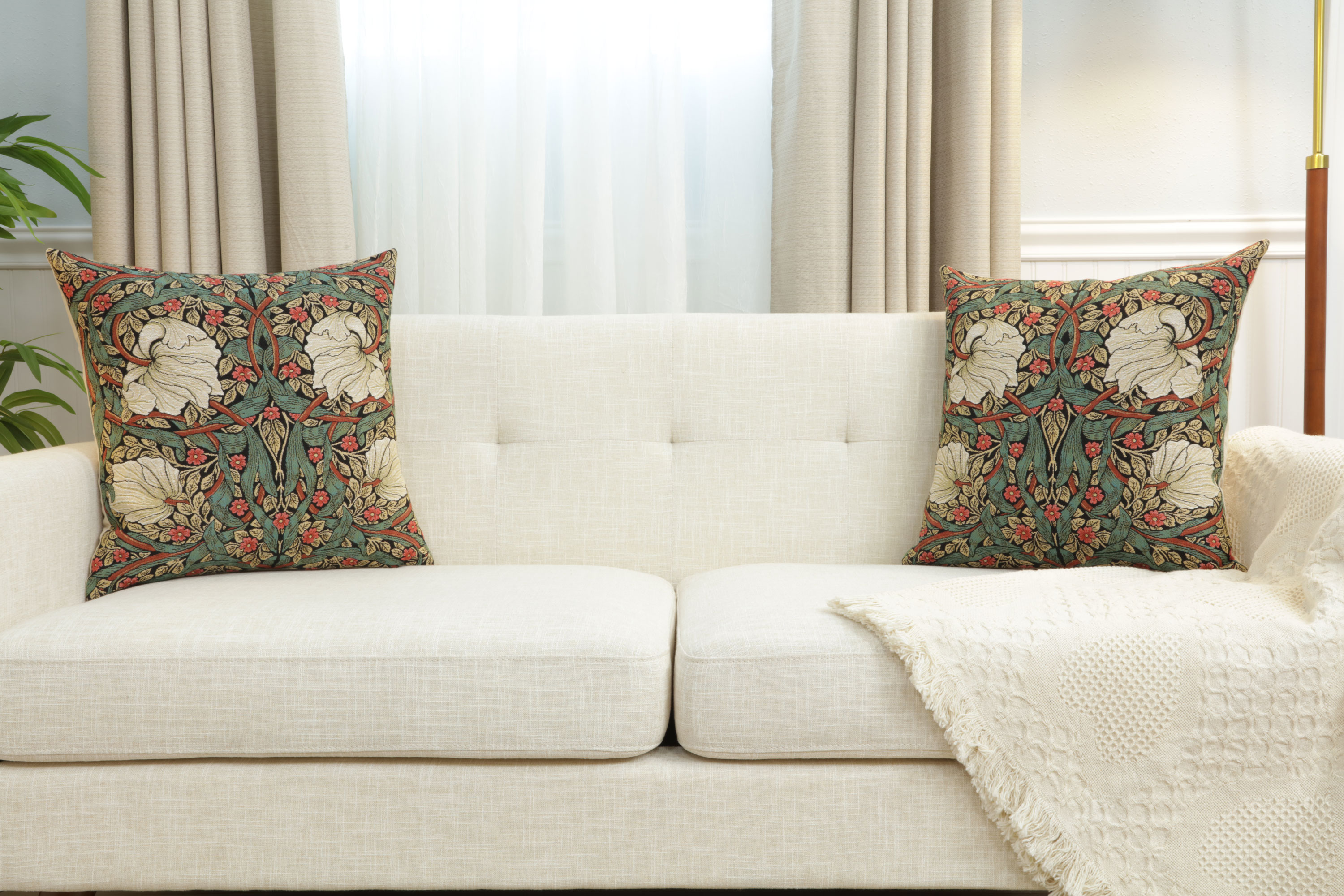 Pimpernel Red Green Belgian Tapestry Pillow Cover 18x18 inch 100% Cotton Belgian Jacquard Woven Cushion Cover