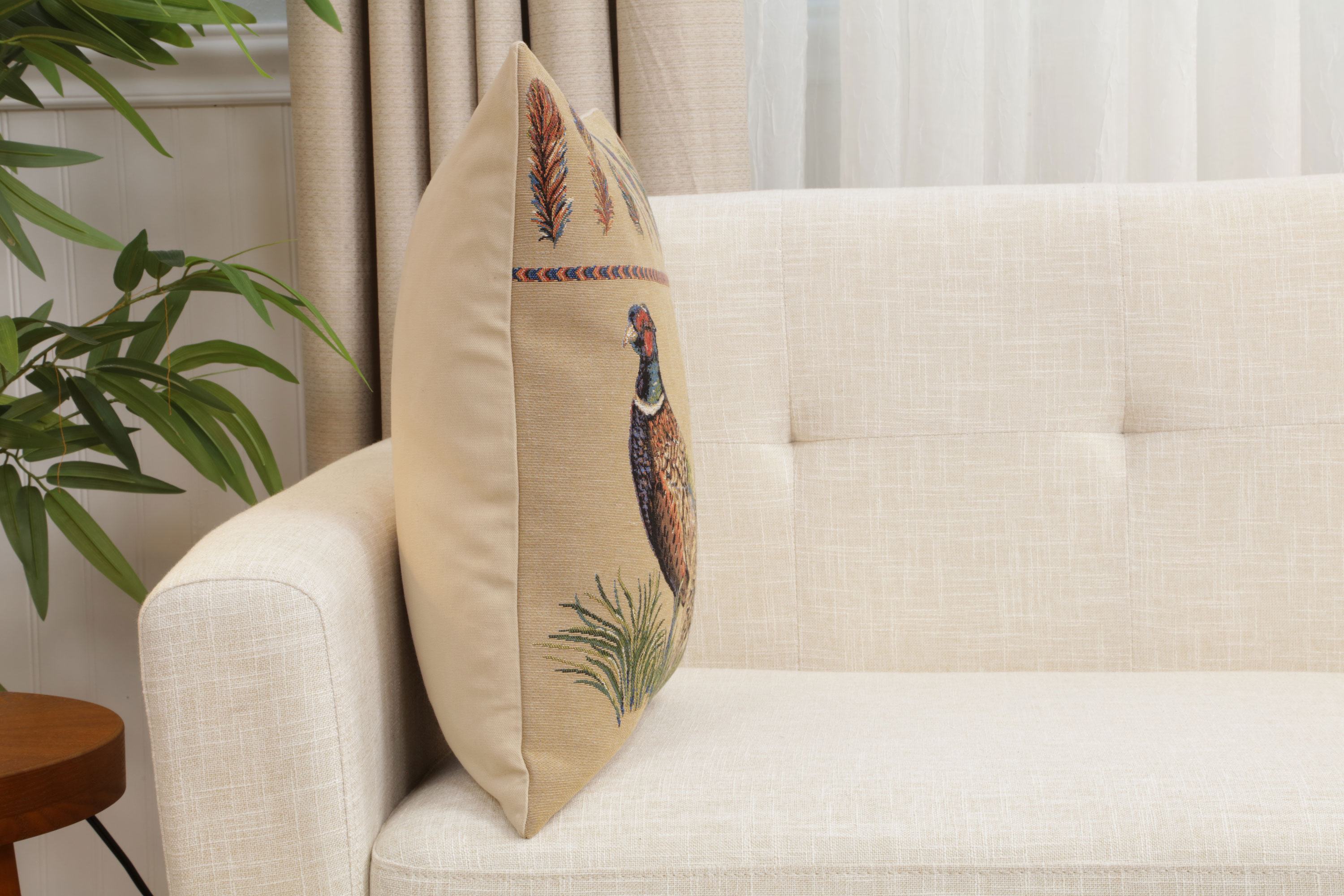 Pheasants Facing Left European Tapestry Pillow Cover 18x18 Inch Cotton Cushion Cover