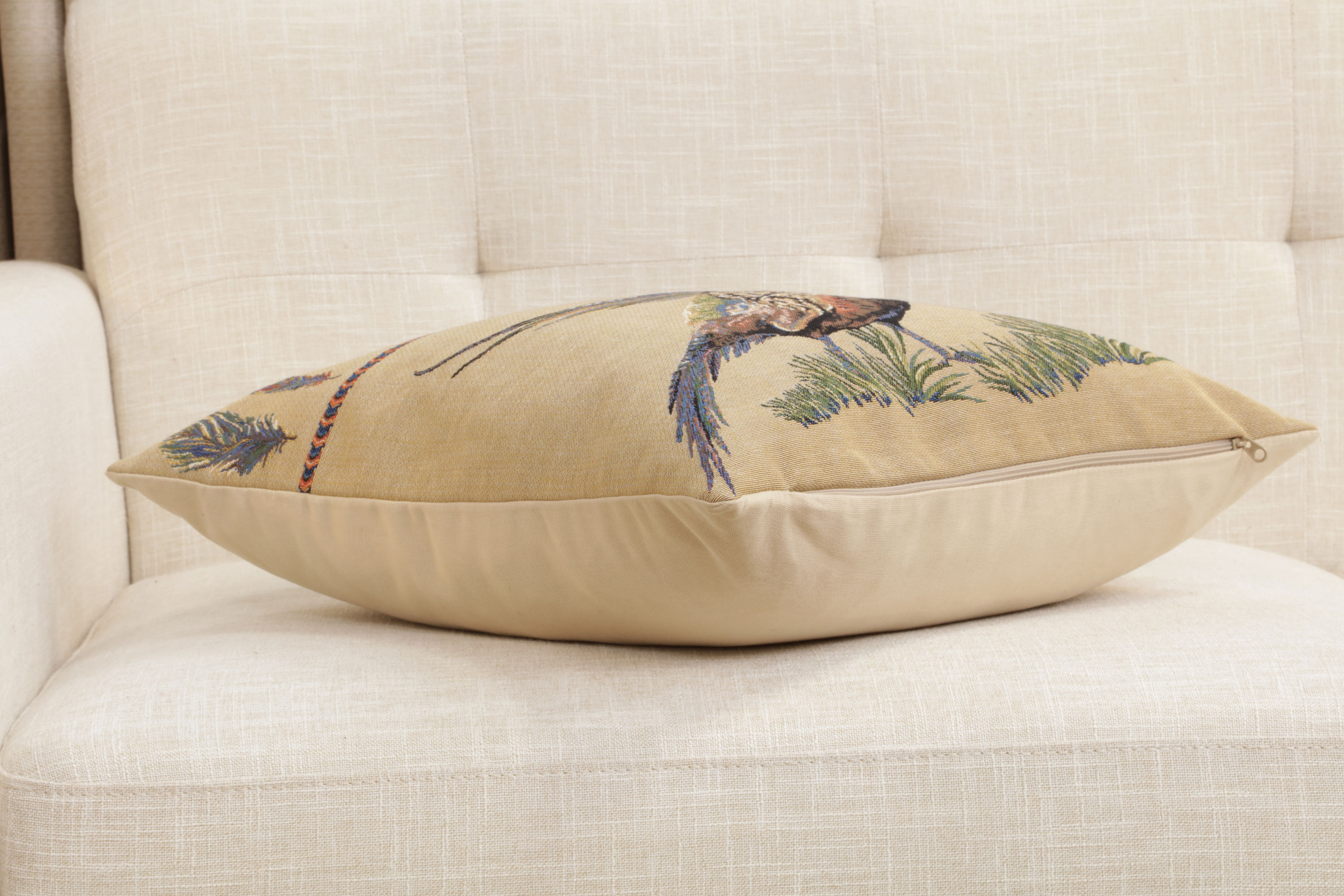 Pheasants Facing Right European Tapestry Pillow Cover 18x18 Inch Cotton Cushion Cover