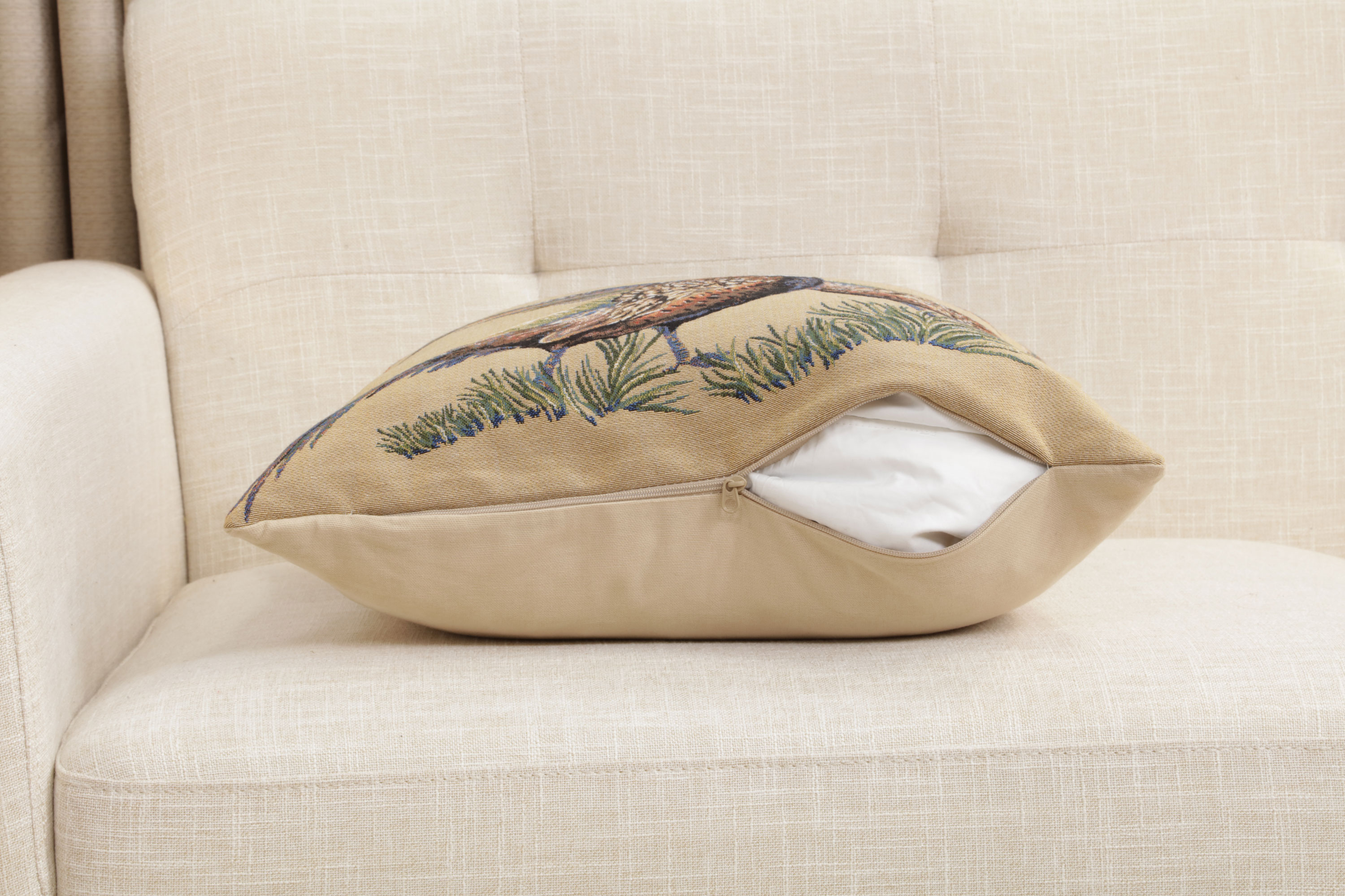 Pheasants Facing Right European Tapestry Pillow Cover 18x18 Inch Cotton Cushion Cover