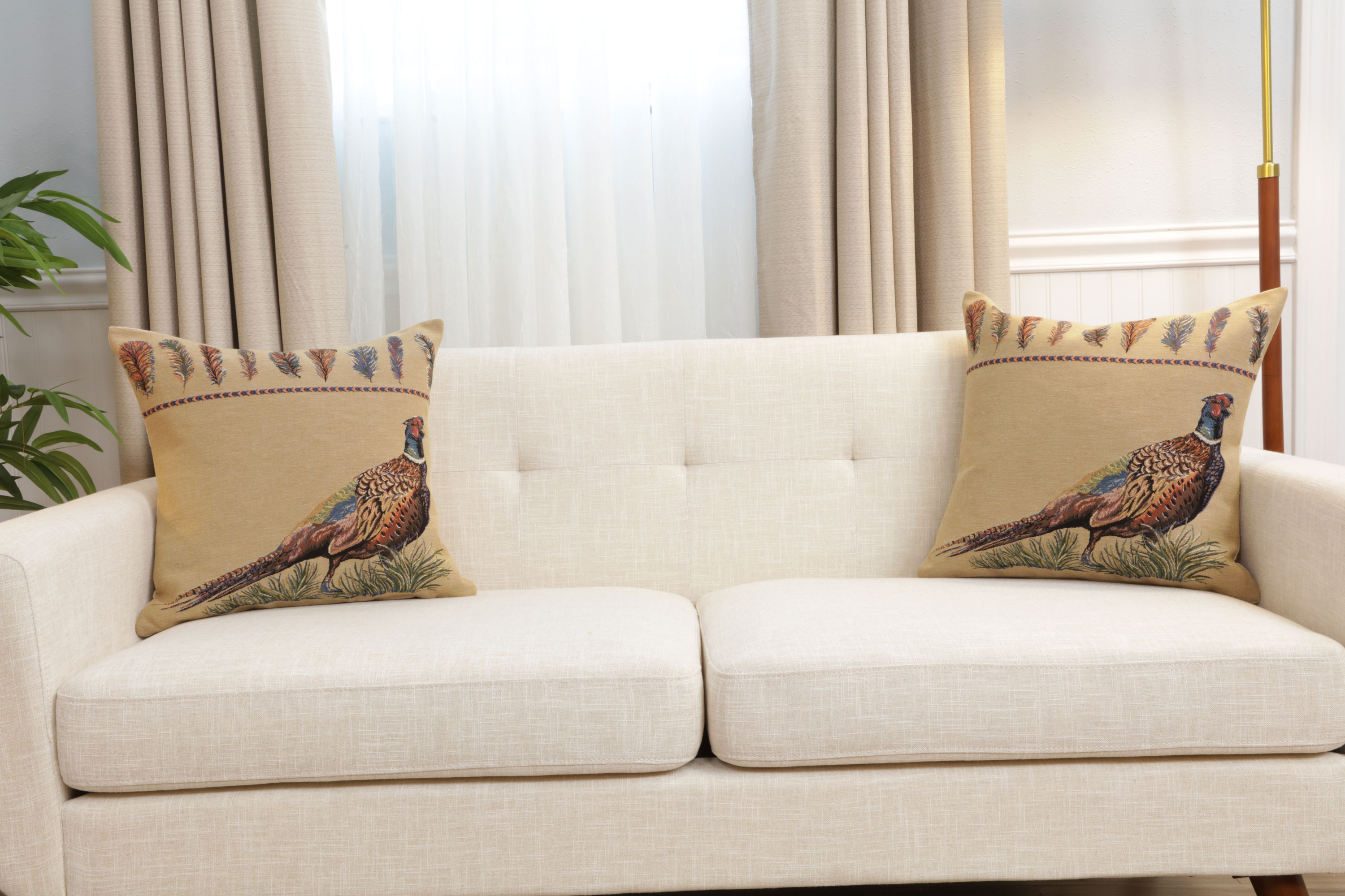 Pheasant Single European Tapestry Pillow Cover 18x18 Inch Cotton Cushion Cover