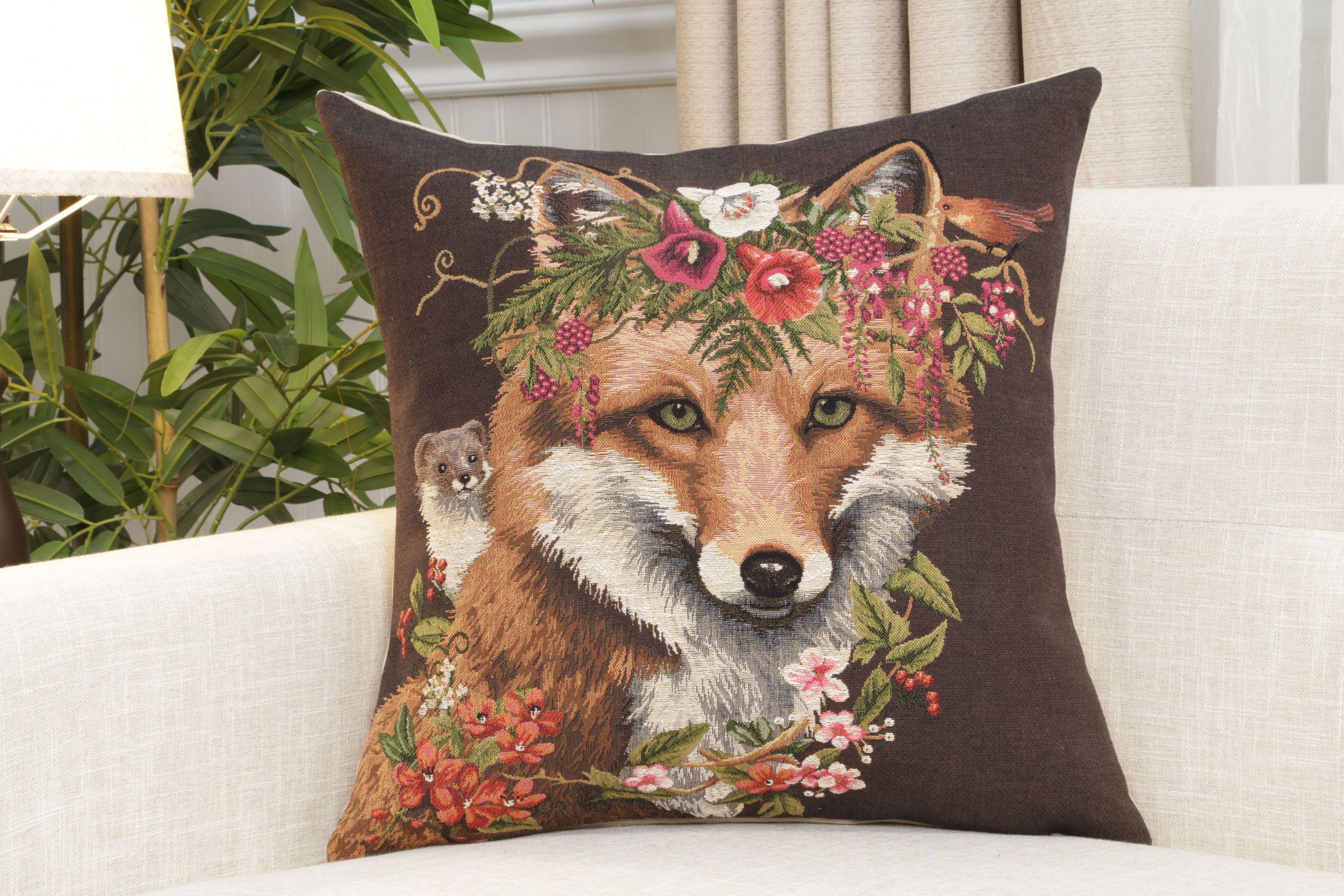 Forest Fox Brown European Tapestry Pillow Cover 18x18 Inch Cotton Cushion Cover