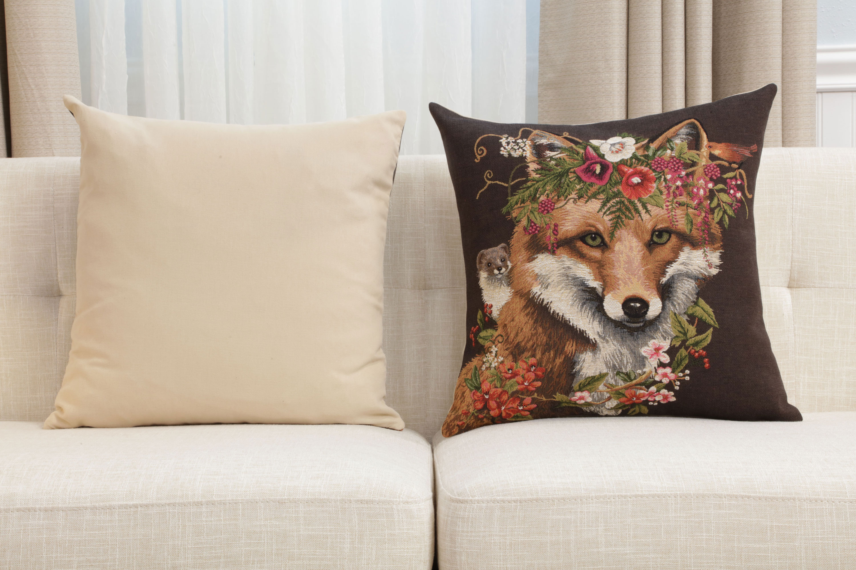 Forest Fox Brown European Tapestry Pillow Cover 18x18 Inch Cotton Cushion Cover