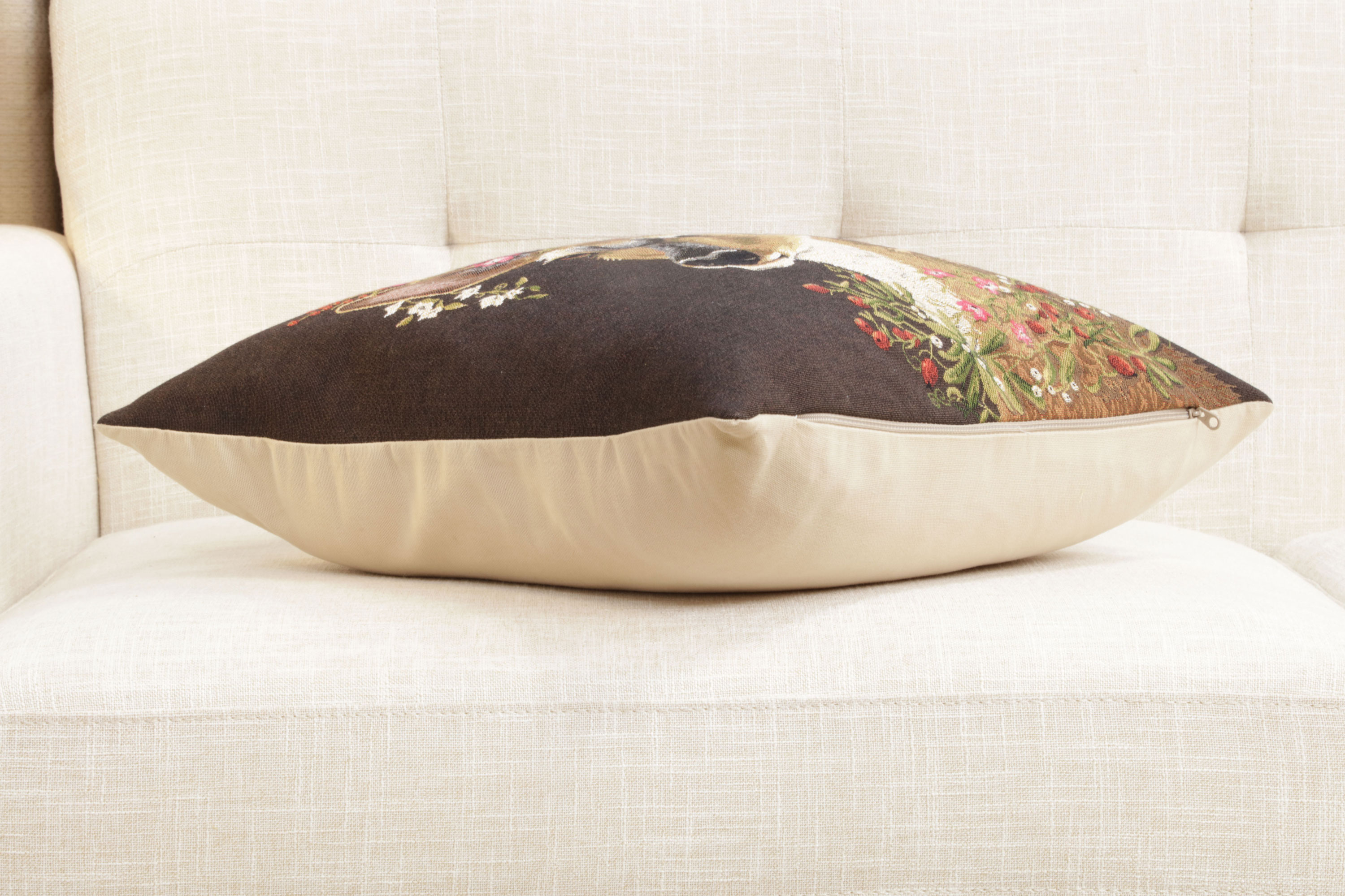 Forest Deer Brown European Tapestry Pillow Cover 18x18 Inch Cotton Cushion Cover