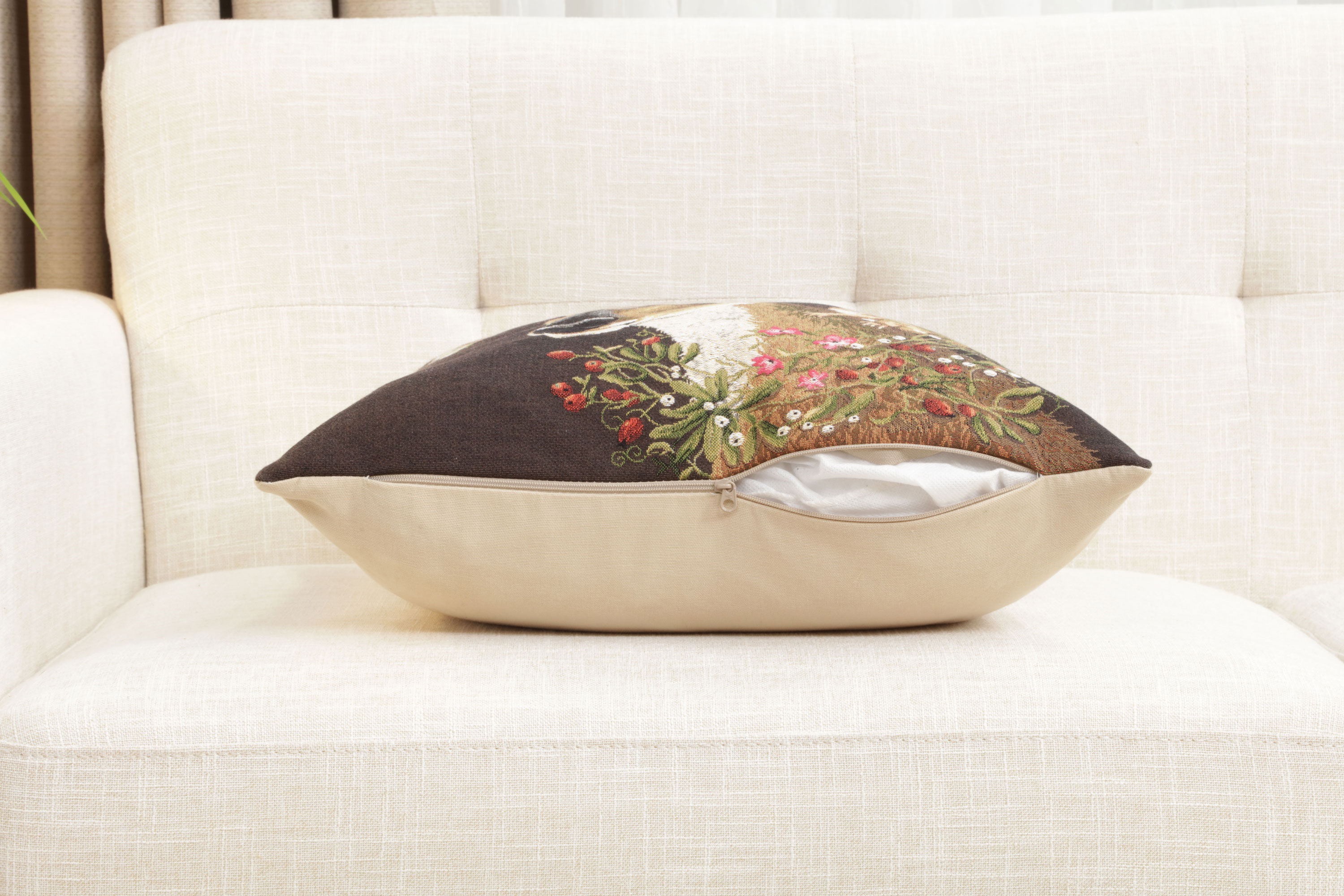 Forest Deer Brown European Tapestry Pillow Cover 18x18 Inch Cotton Cushion Cover