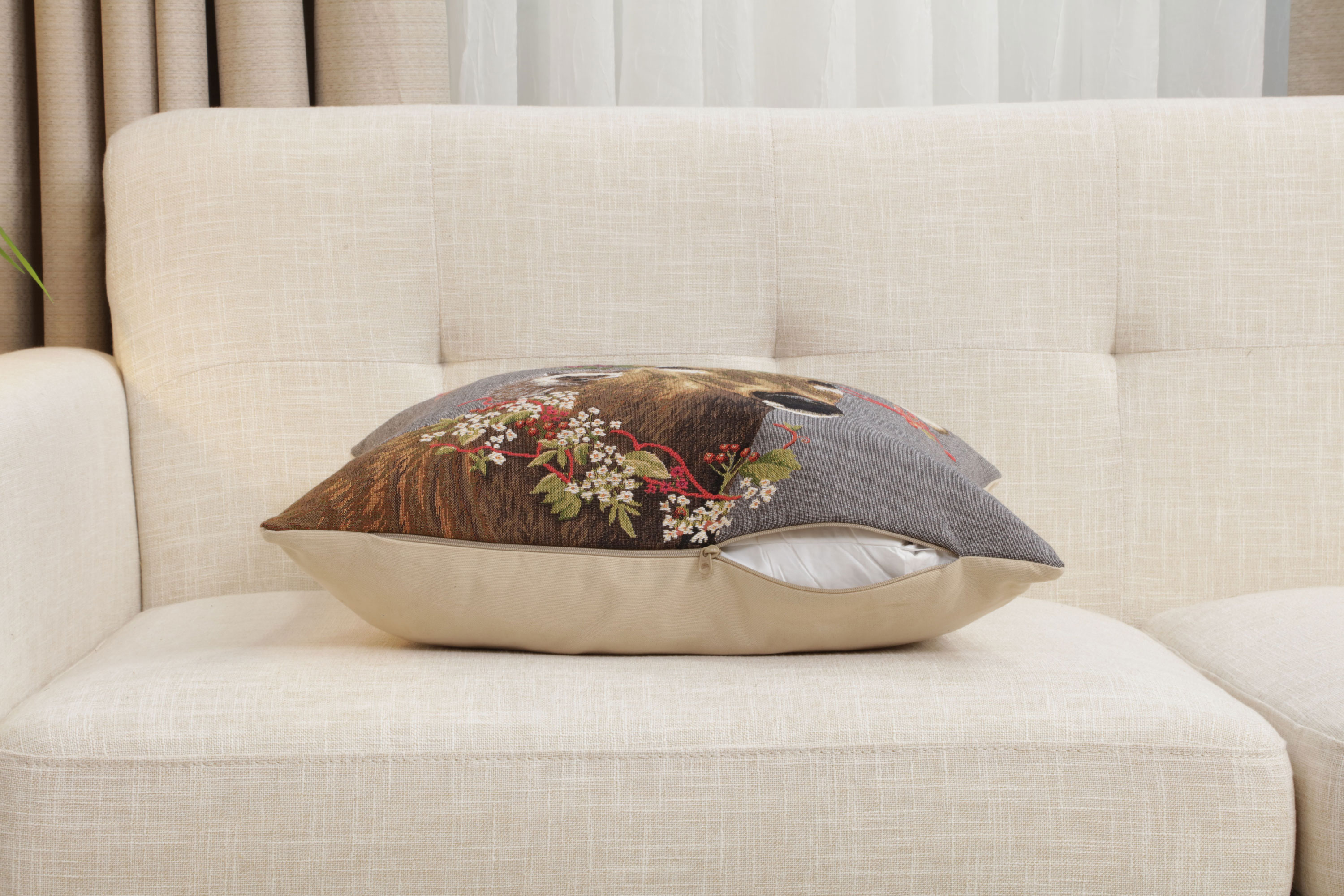 Forest Stag Grey European Tapestry Pillow Cover 18x18 Inch Cotton Cushion Cover