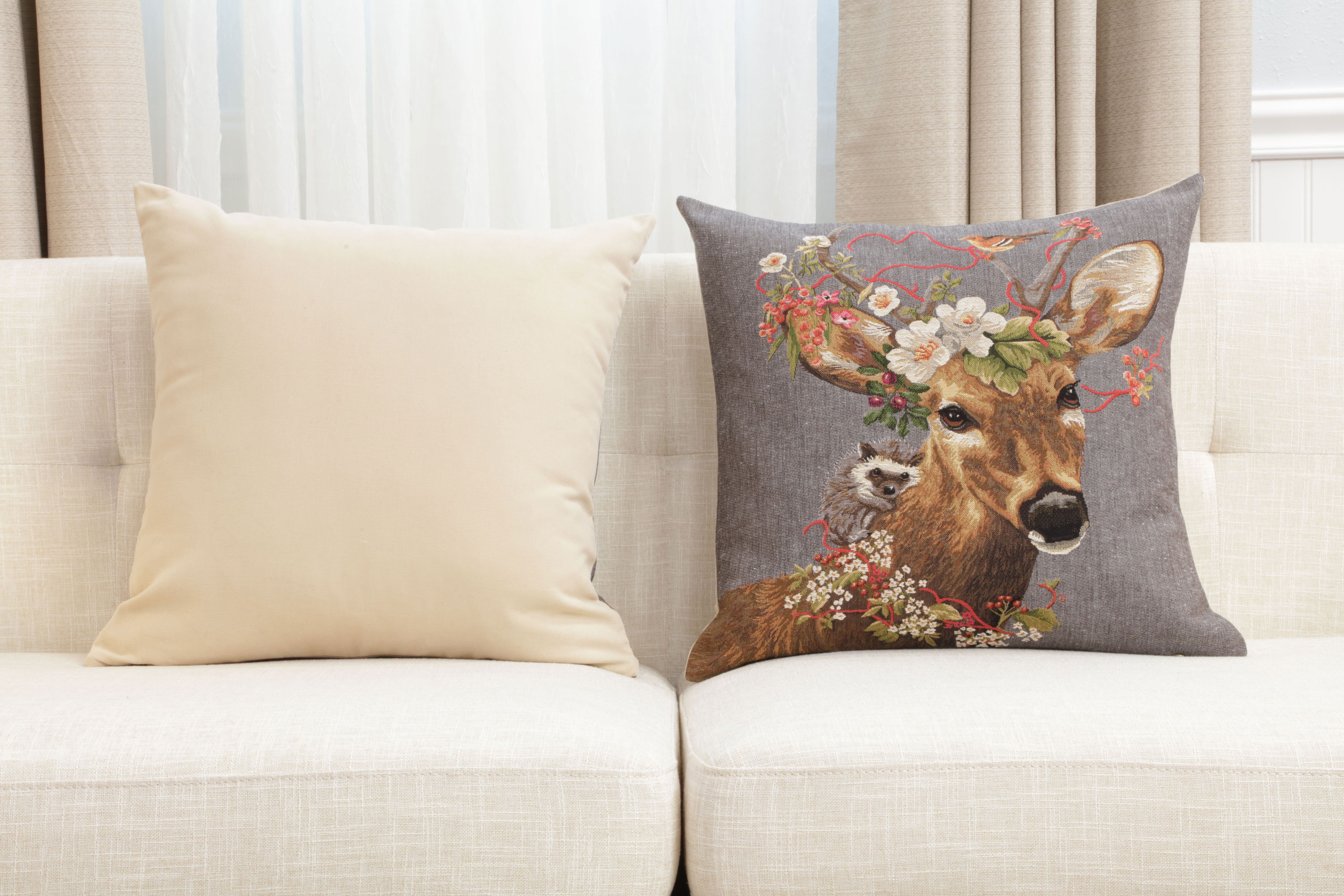 Forest Stag Grey European Tapestry Pillow Cover 18x18 Inch Cotton Cushion Cover