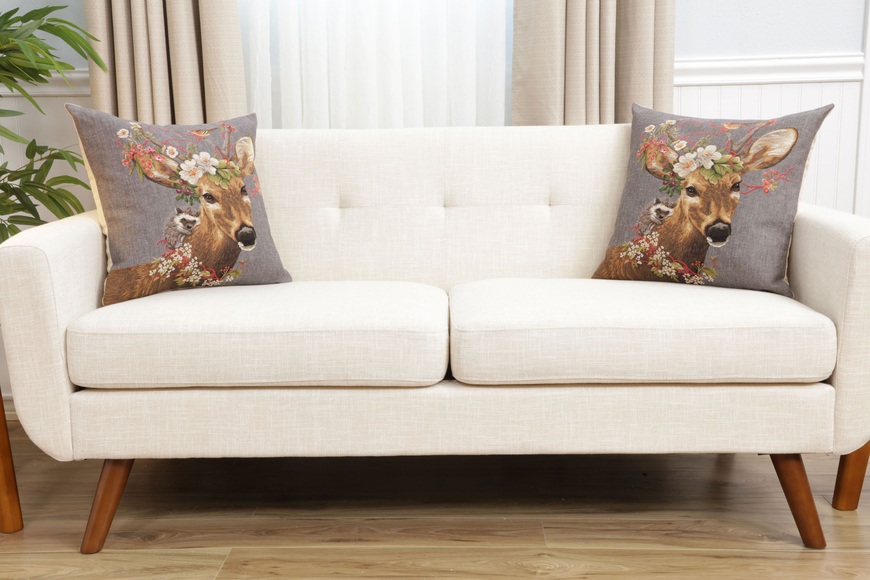 Forest Stag Grey European Tapestry Pillow Cover 18x18 Inch Cotton Cushion Cover
