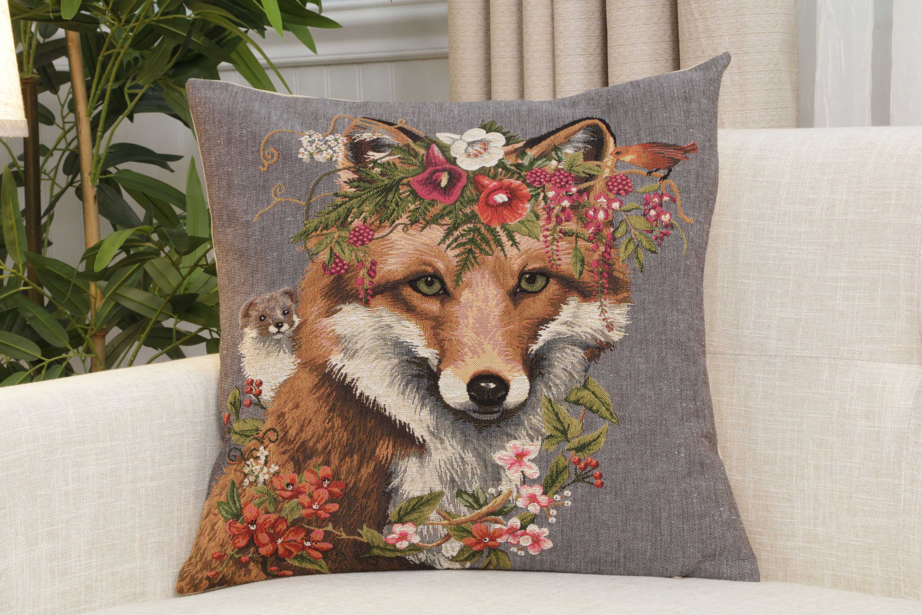 Forest Fox Grey European Tapestry Pillow Cover 18x18 Inch Cotton Cushion Cover