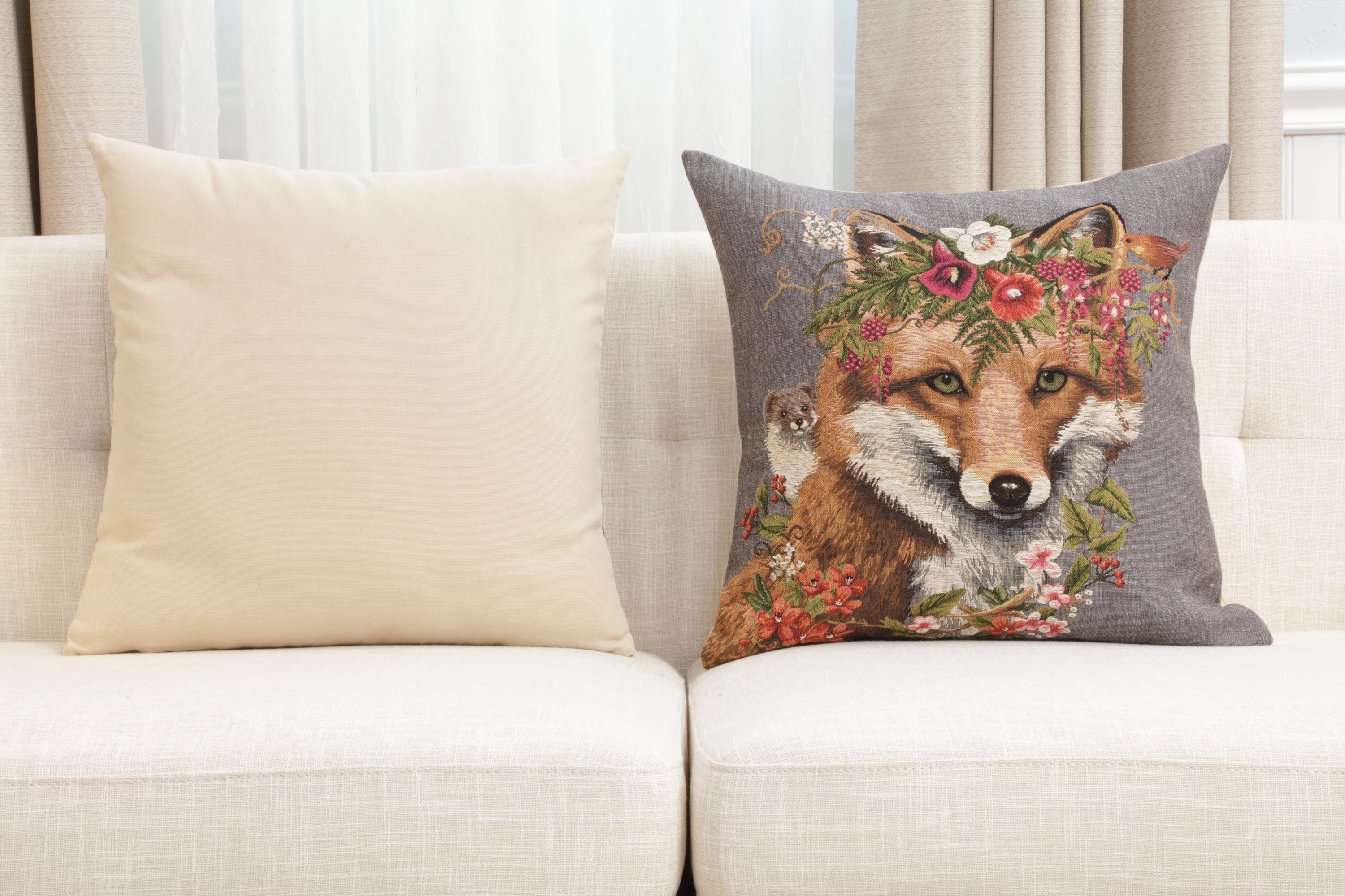 Forest Fox Grey European Tapestry Pillow Cover 18x18 Inch Cotton Cushion Cover