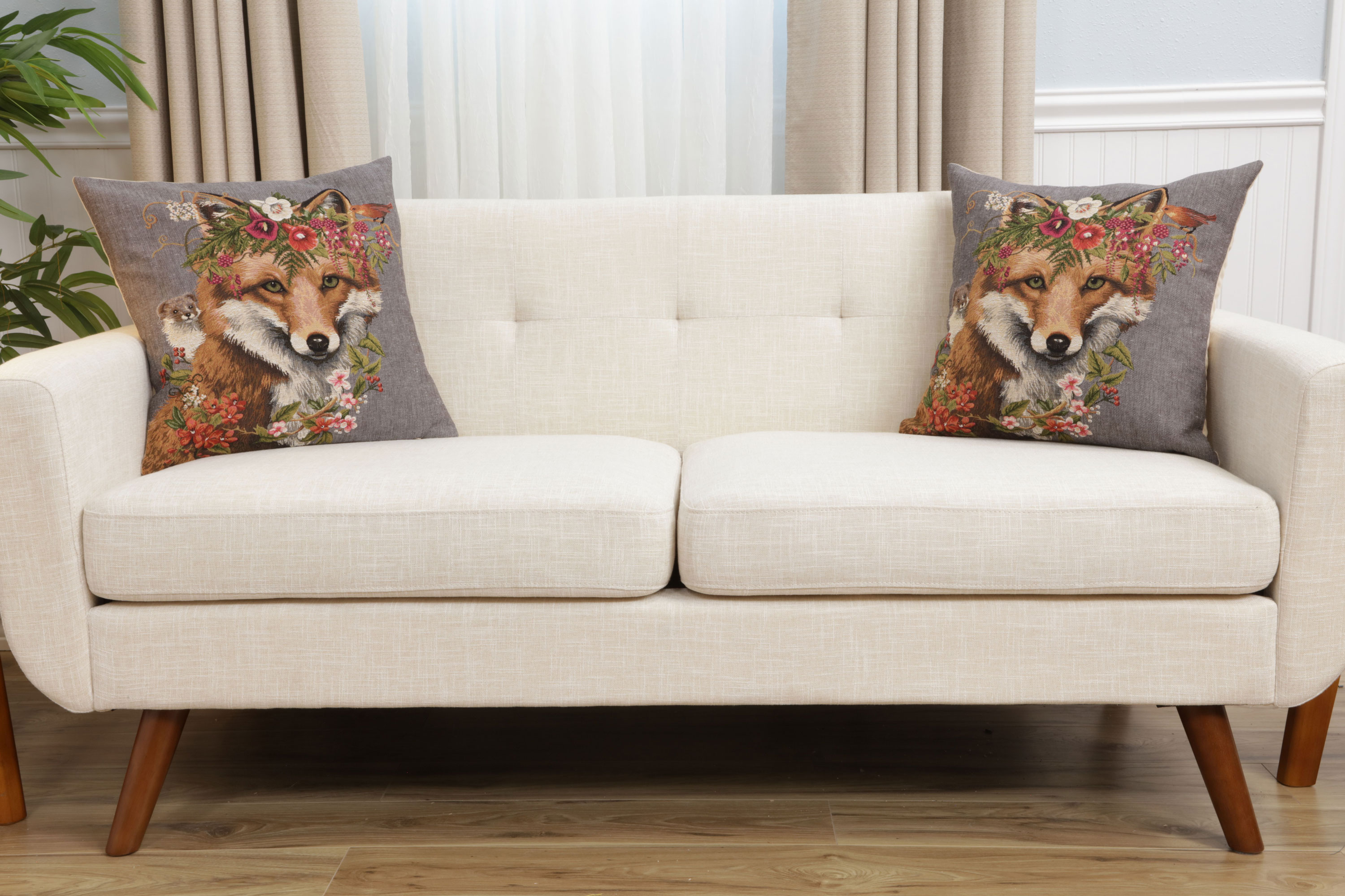 Forest Fox Grey European Tapestry Pillow Cover 18x18 Inch Cotton Cushion Cover