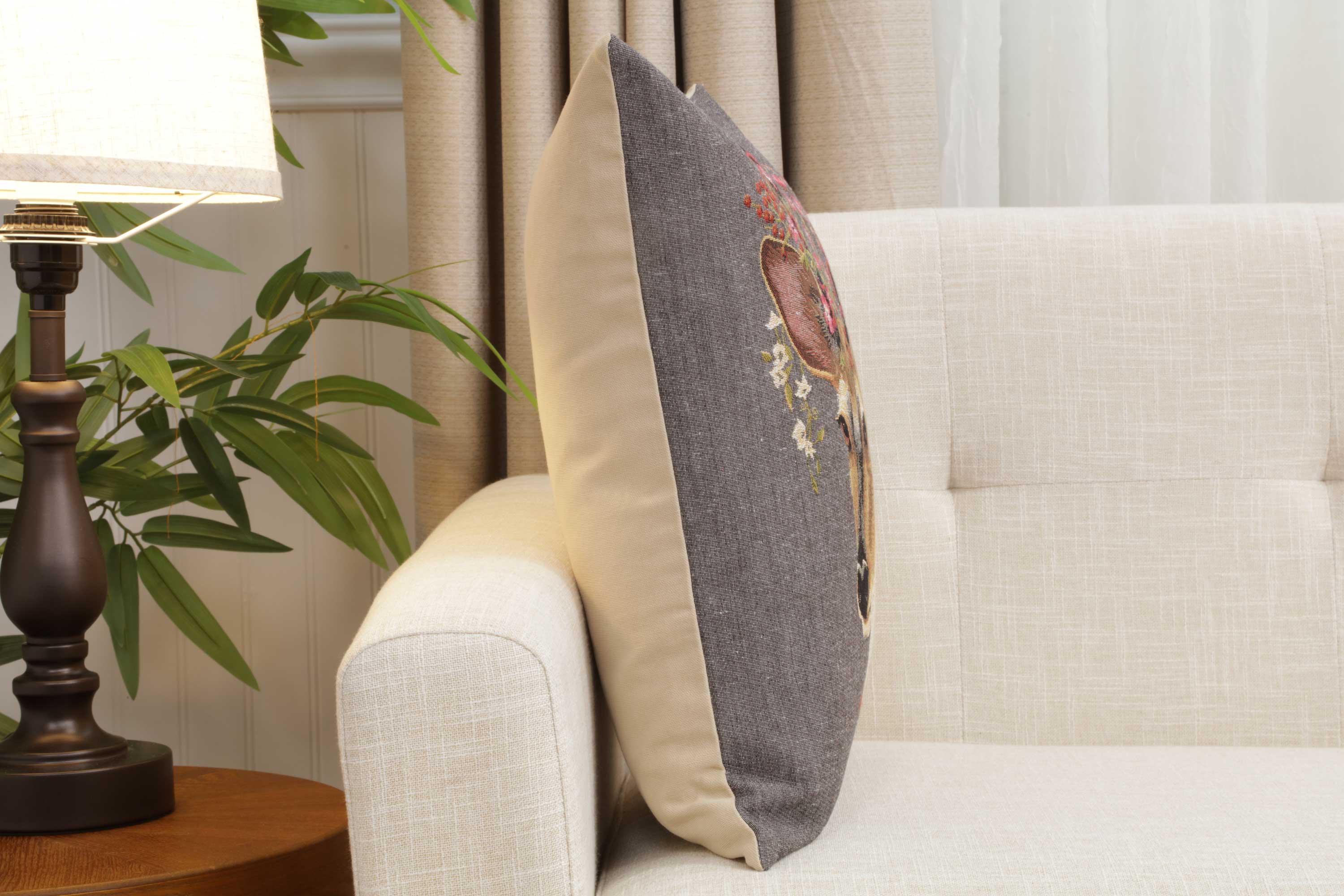 Forest Deer Grey European Cushion Cover | Close Up 2