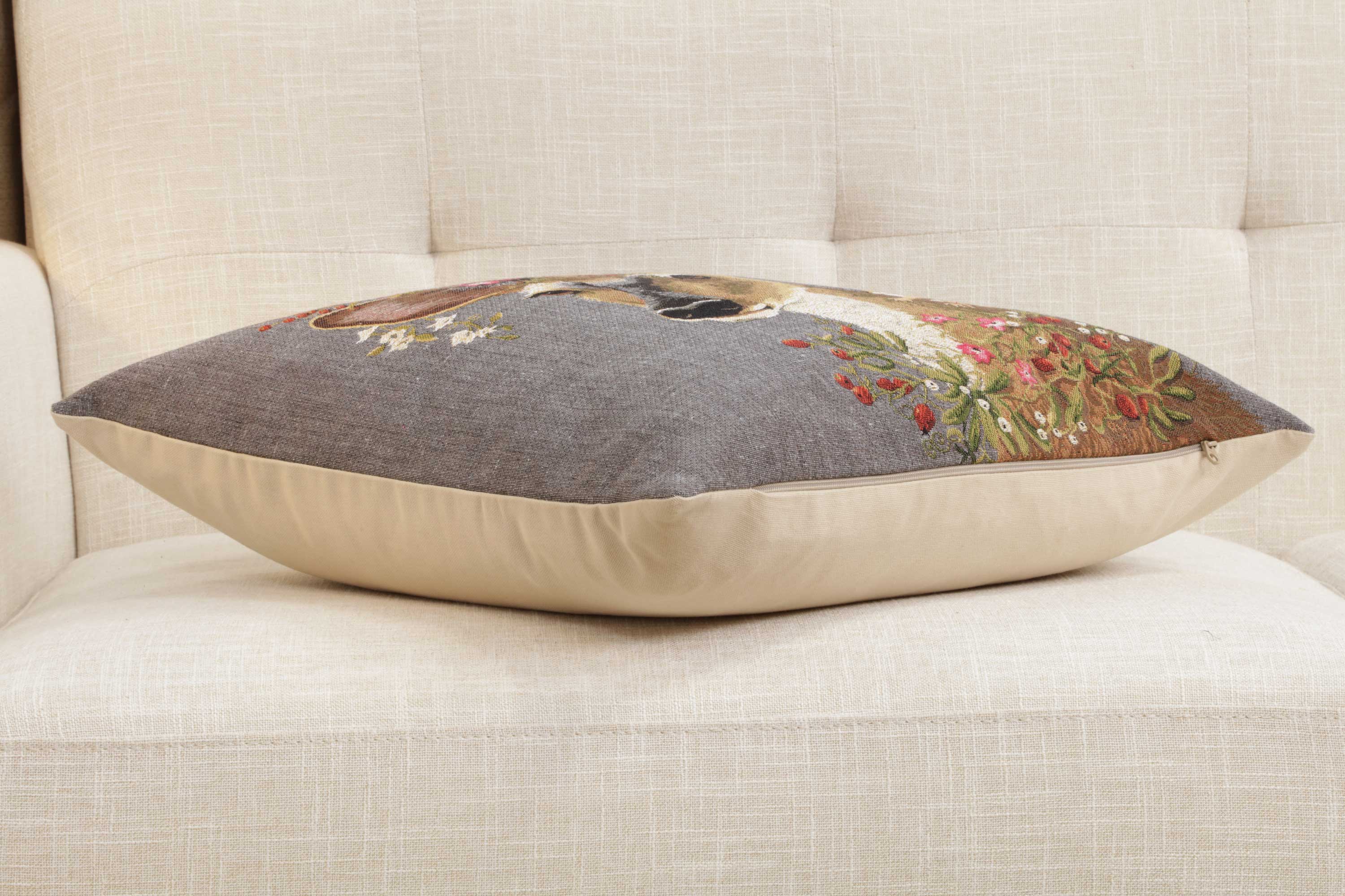 Forest Deer Grey European Cushion Cover | Close Up 3