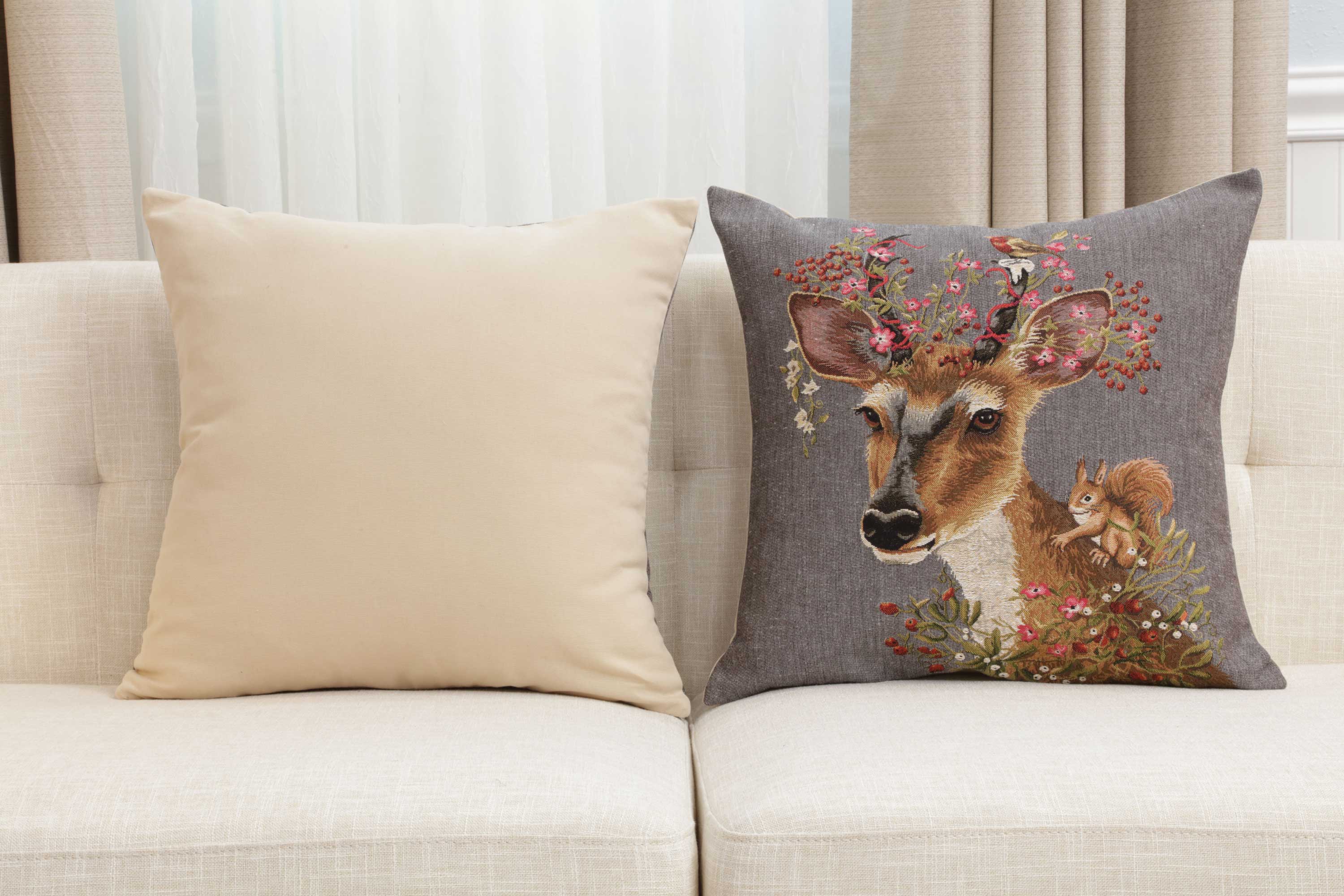 Forest Deer Grey European Cushion Cover | Close Up 5