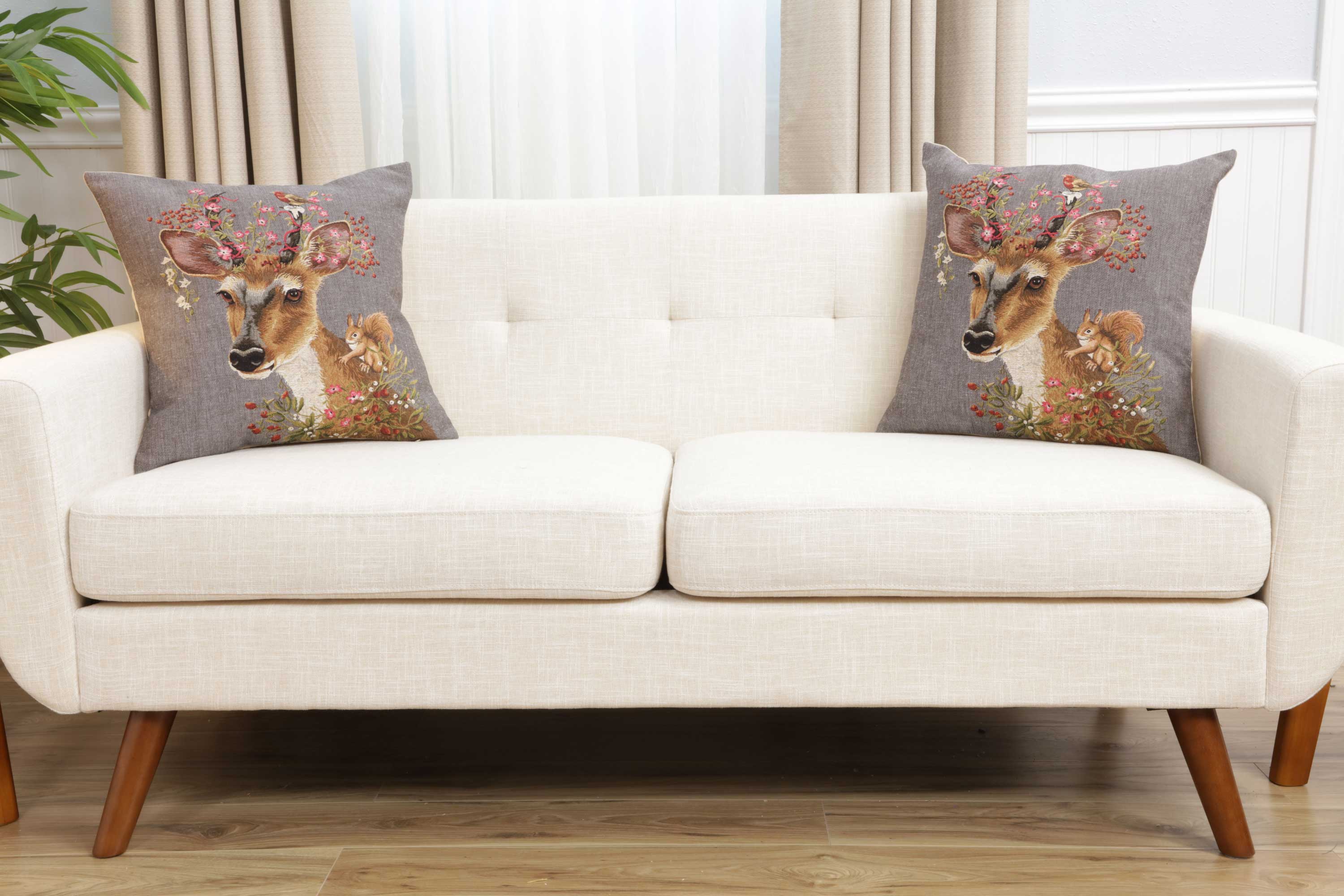 Forest Deer Grey European Cushion Cover | Close Up 6