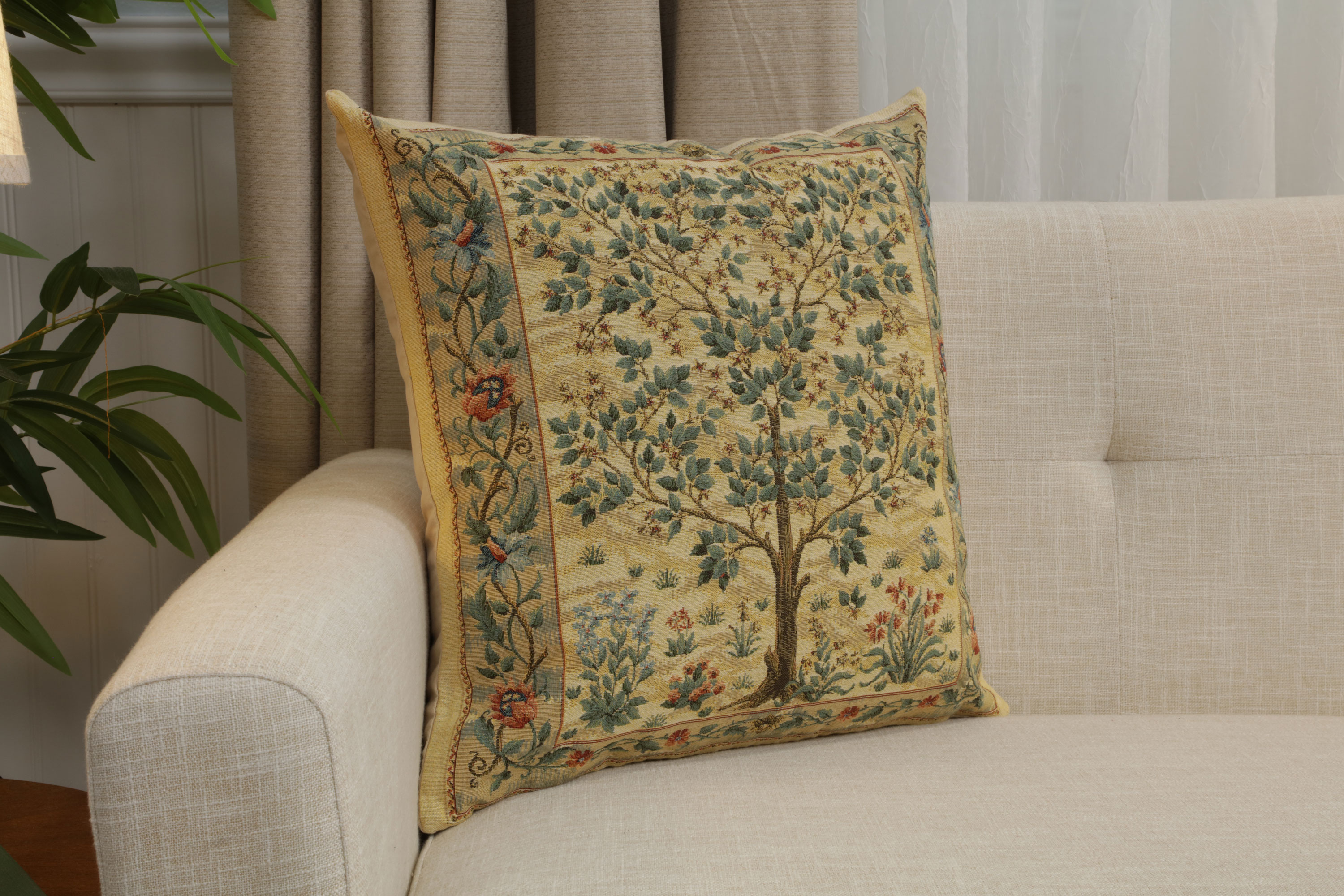 Tree of Life Belgian Tapestry Pillow Cover 18x18 inch 100% Cotton Belgian Jacquard Woven Cushion Cover