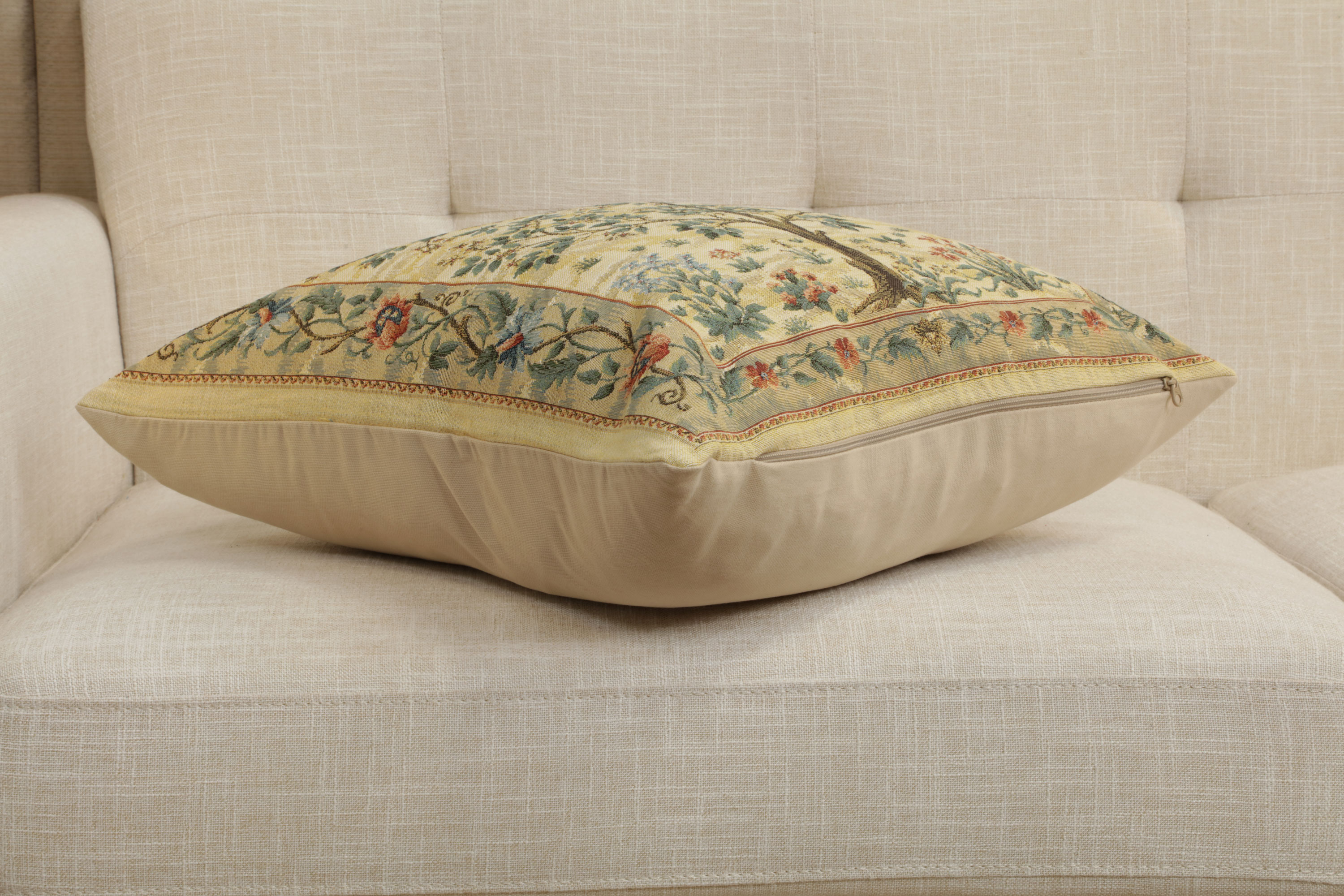 Tree of Life Belgian Tapestry Pillow Cover 18x18 inch 100% Cotton Belgian Jacquard Woven Cushion Cover