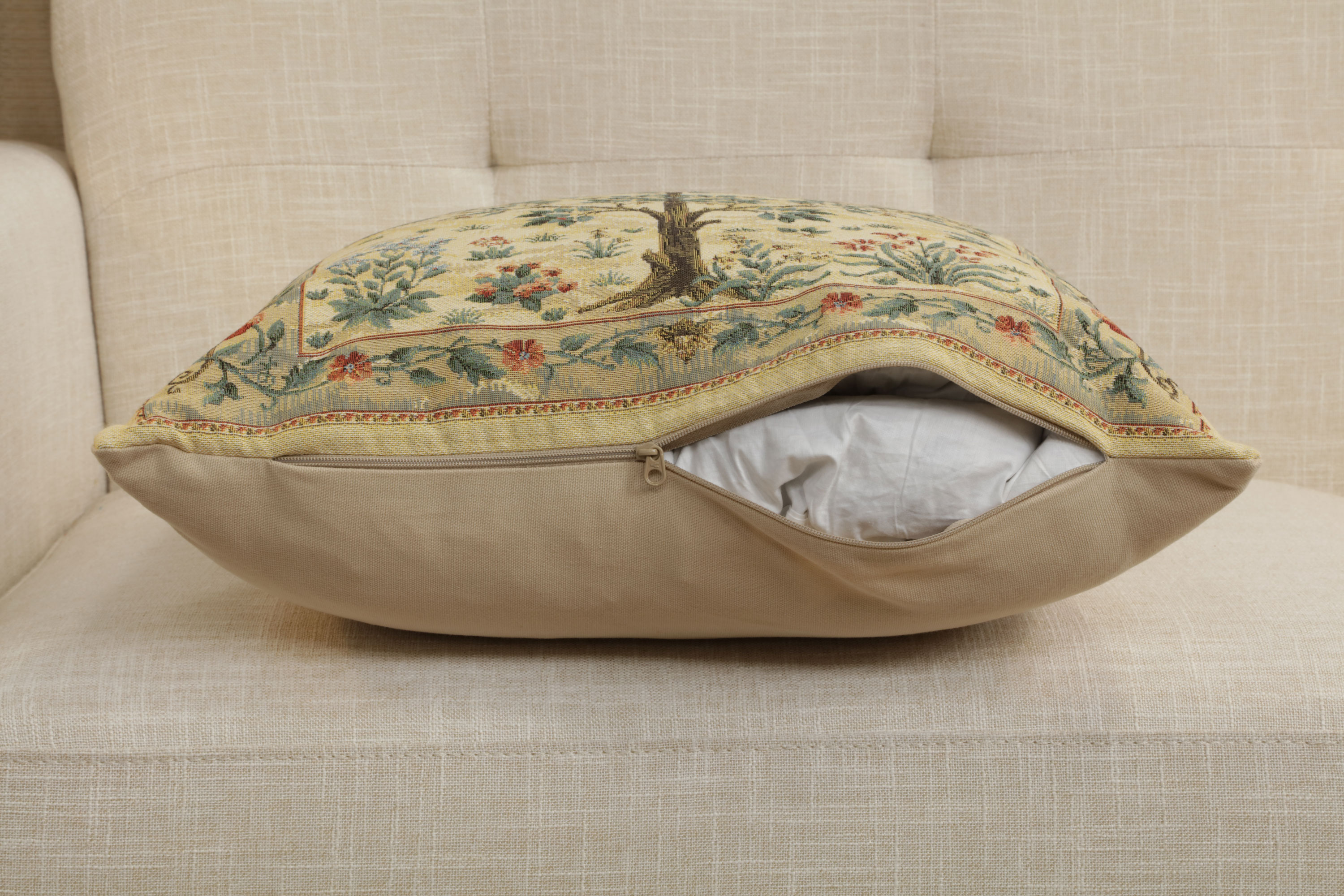 Tree of Life Belgian Tapestry Pillow Cover 18x18 inch 100% Cotton Belgian Jacquard Woven Cushion Cover