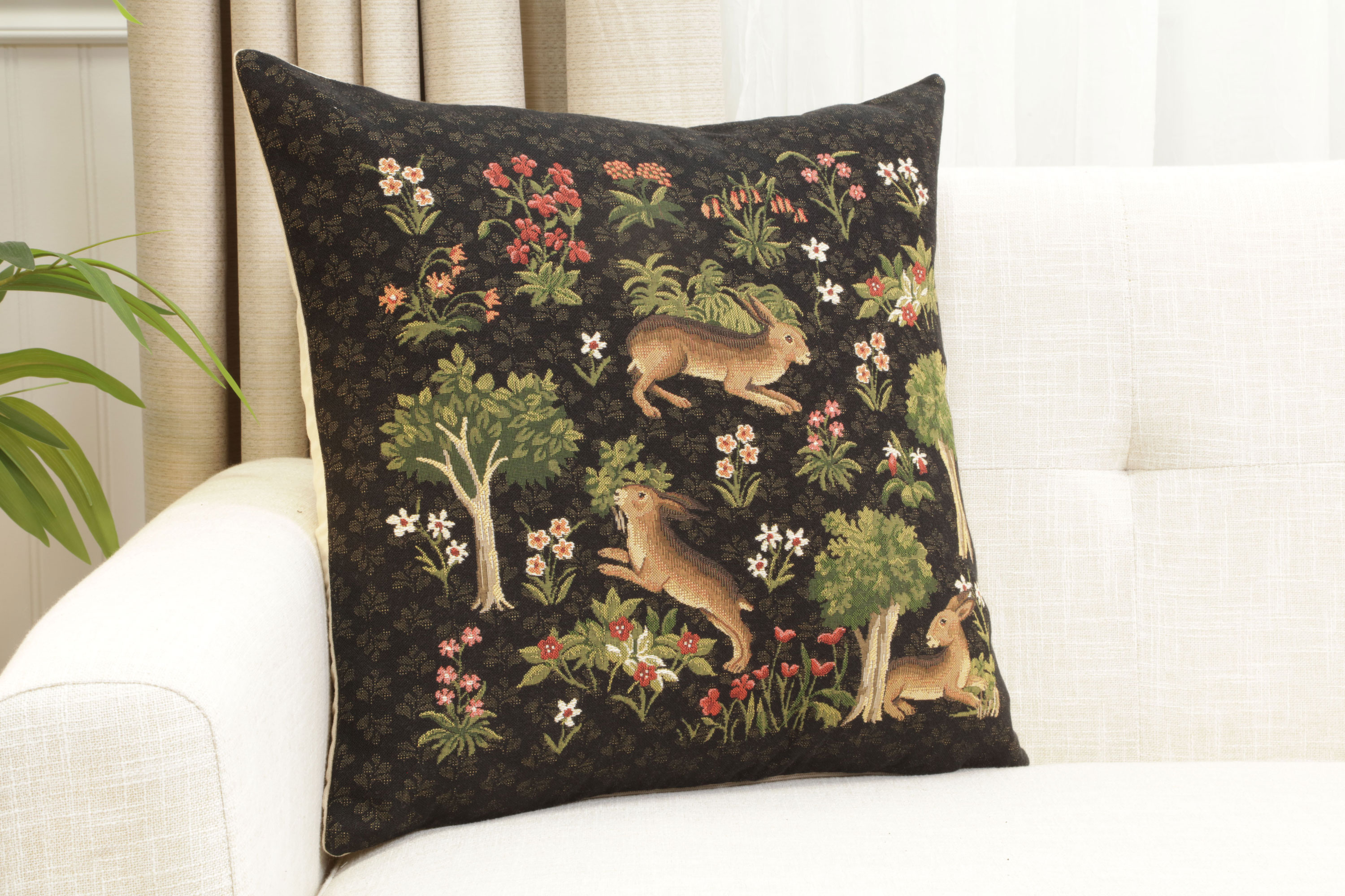 Forest Rabbits European Tapestry Pillow Cover 18x18 Inch Cotton Cushion Cover