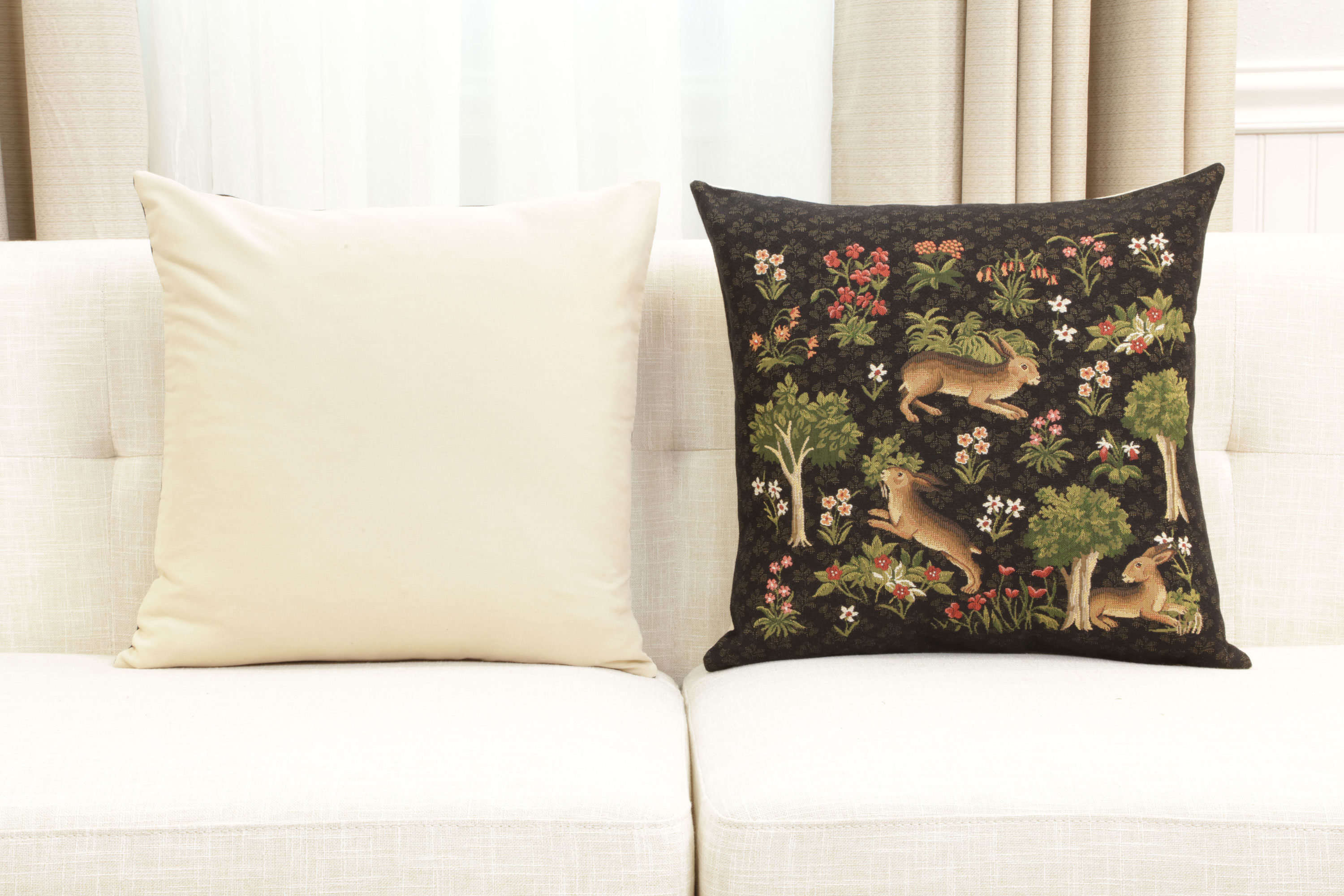 Forest Rabbits European Tapestry Pillow Cover 18x18 Inch Cotton Cushion Cover