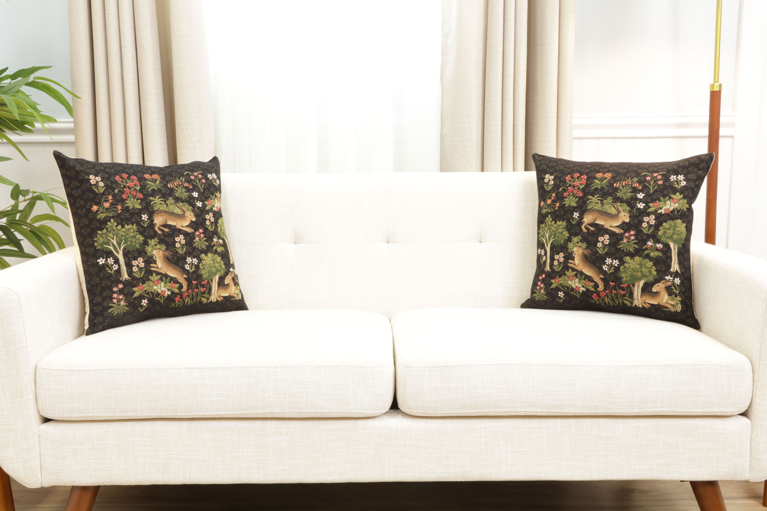 Forest Rabbits European Tapestry Pillow Cover 18x18 Inch Cotton Cushion Cover