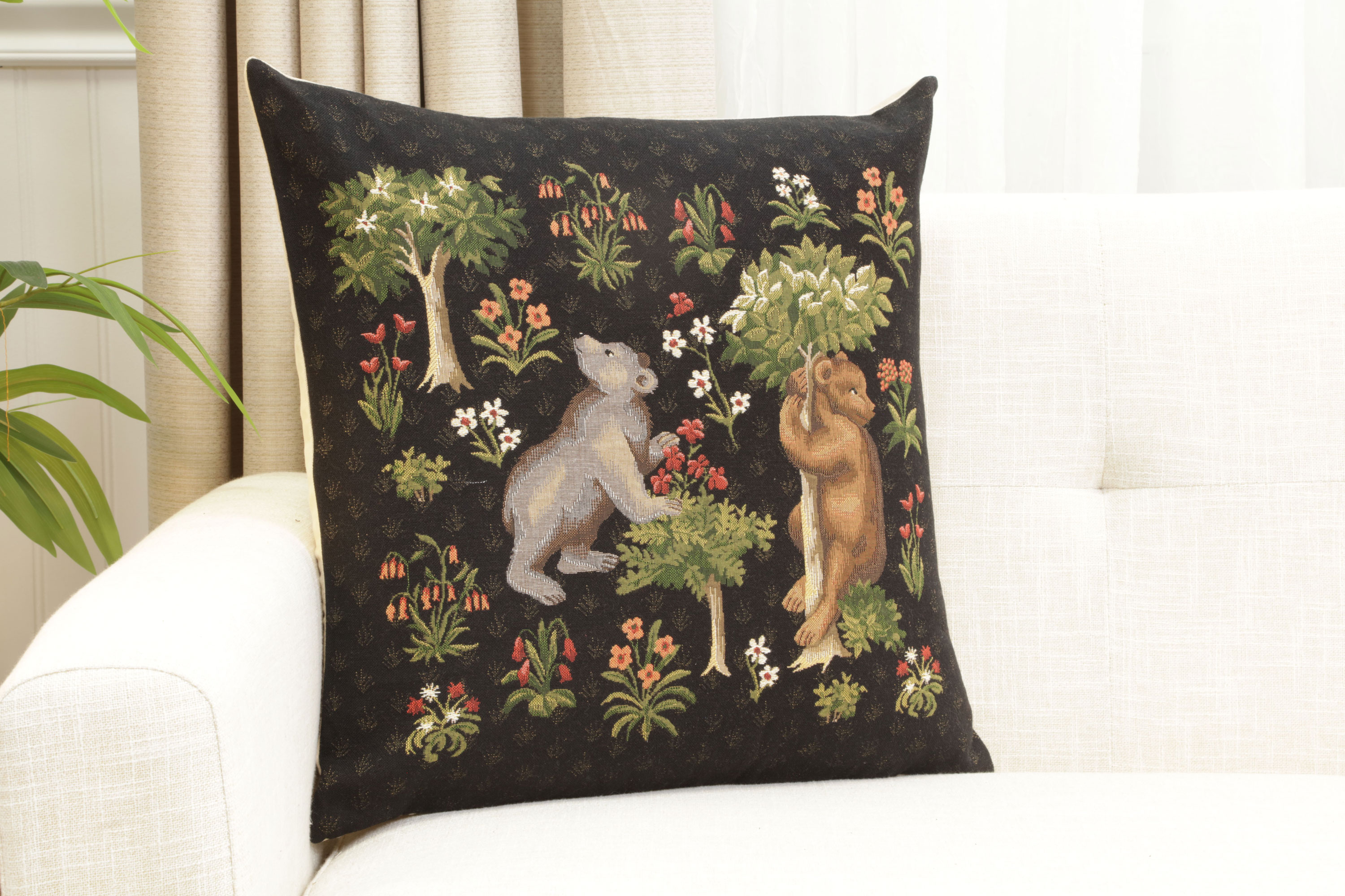 Forest Bears European Tapestry Pillow Cover 18x18 Inch Cotton Cushion Cover