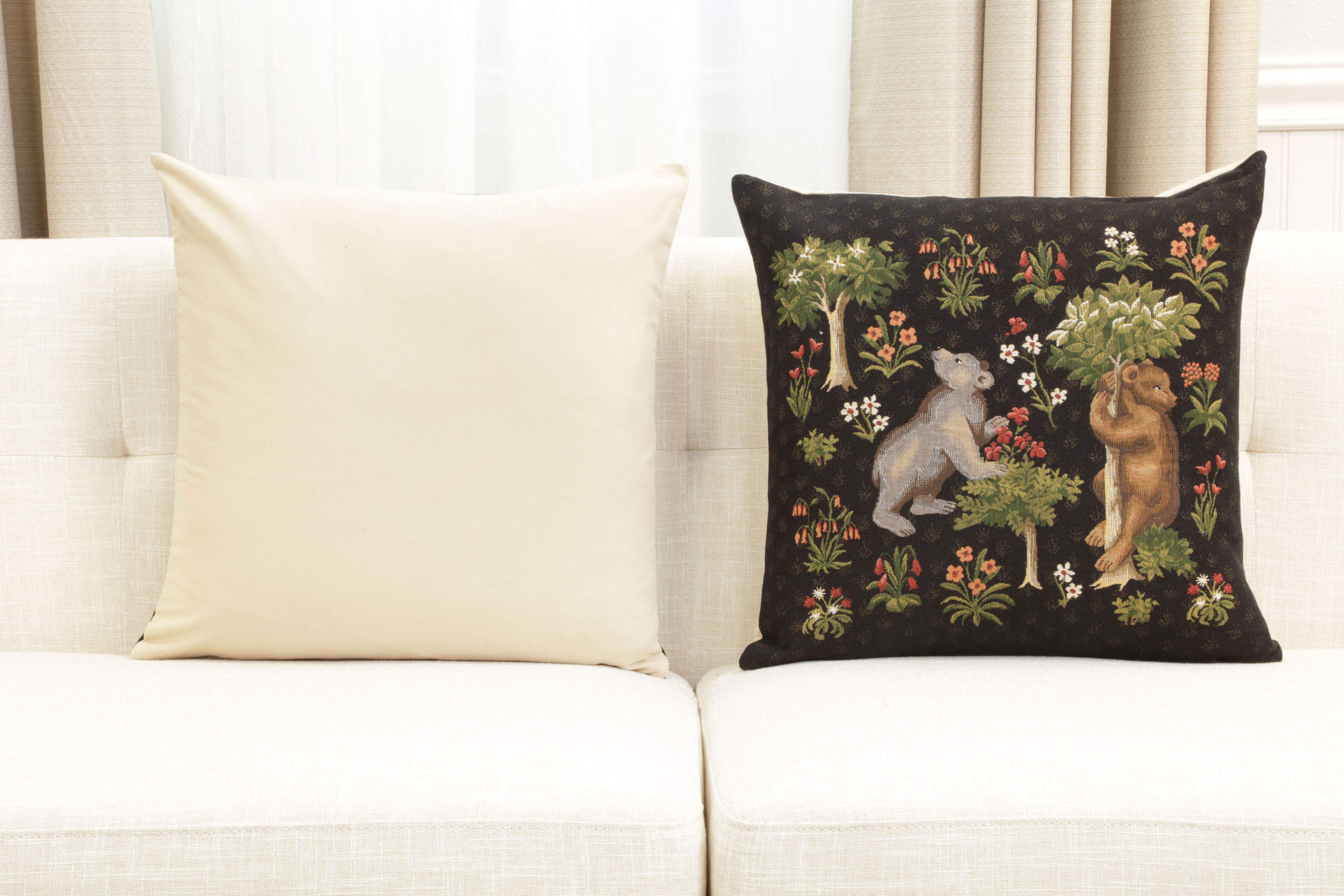 Forest Bears European Tapestry Pillow Cover 18x18 Inch Cotton Cushion Cover