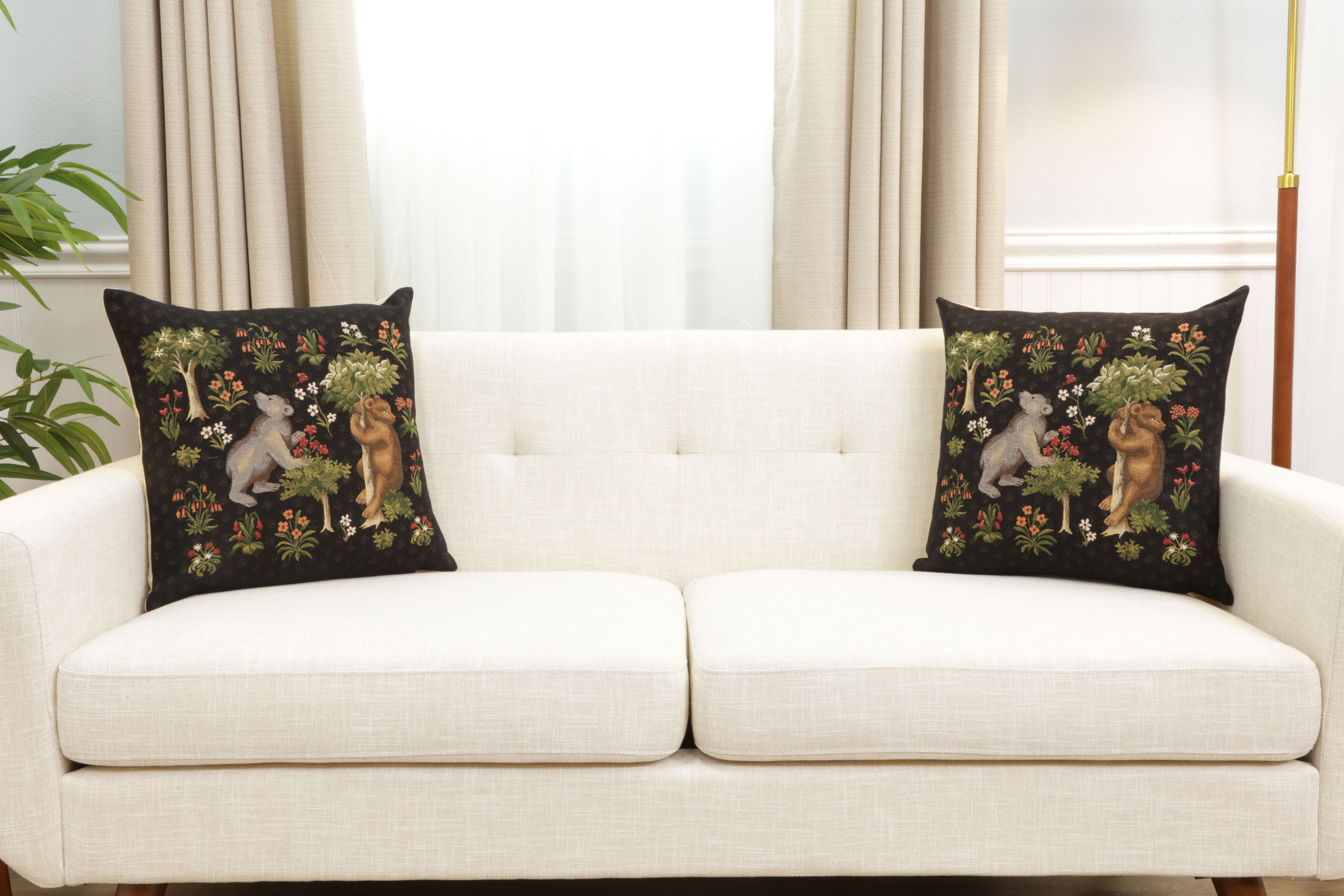 Forest Bears European Tapestry Pillow Cover 18x18 Inch Cotton Cushion Cover