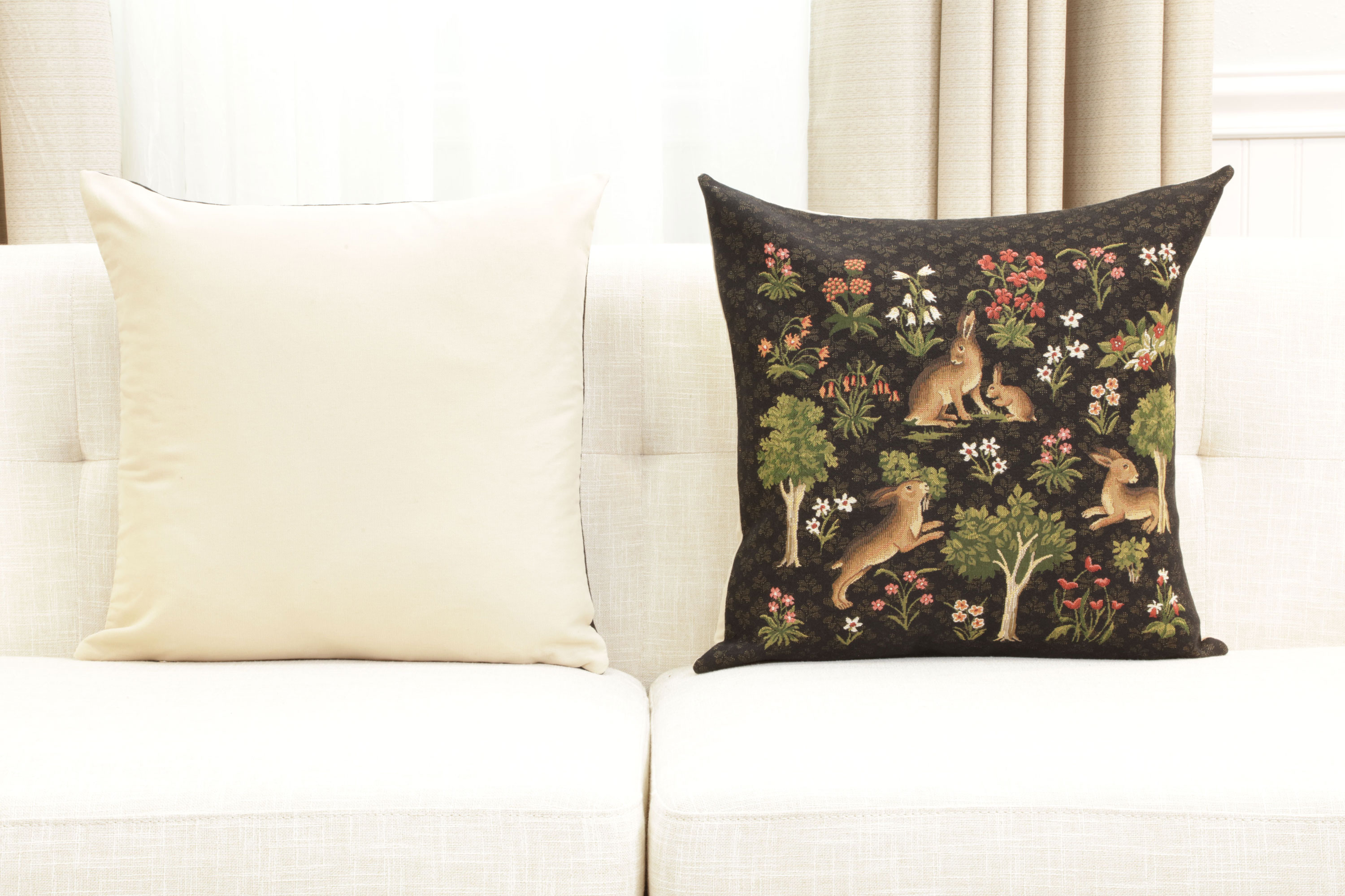 Forest Rabbit Family European Tapestry Pillow Cover 18x18 Inch Cotton Cushion Cover