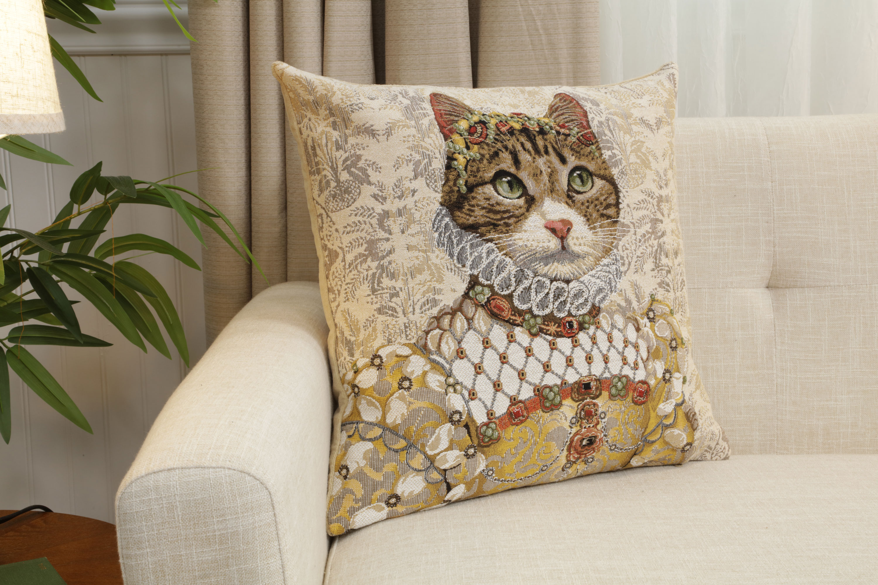 Grey Cat Sisi Light Belgian Tapestry Pillow Cover 18x18 Inch Cotton Jacquard Woven Cushion Cover