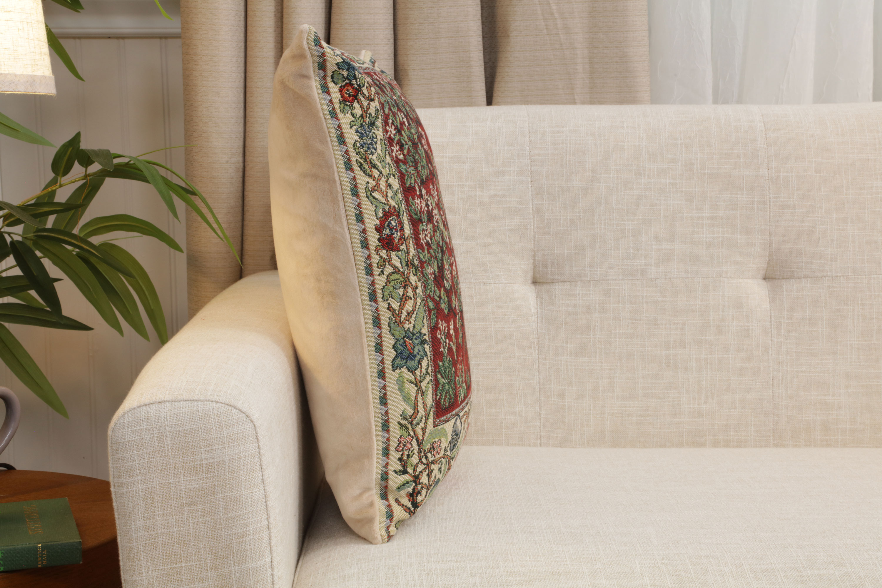 Tree of Life Red Belgian Tapestry Pillow Cover 16x16 inch Cotton Jacquard Woven Cushion Cover