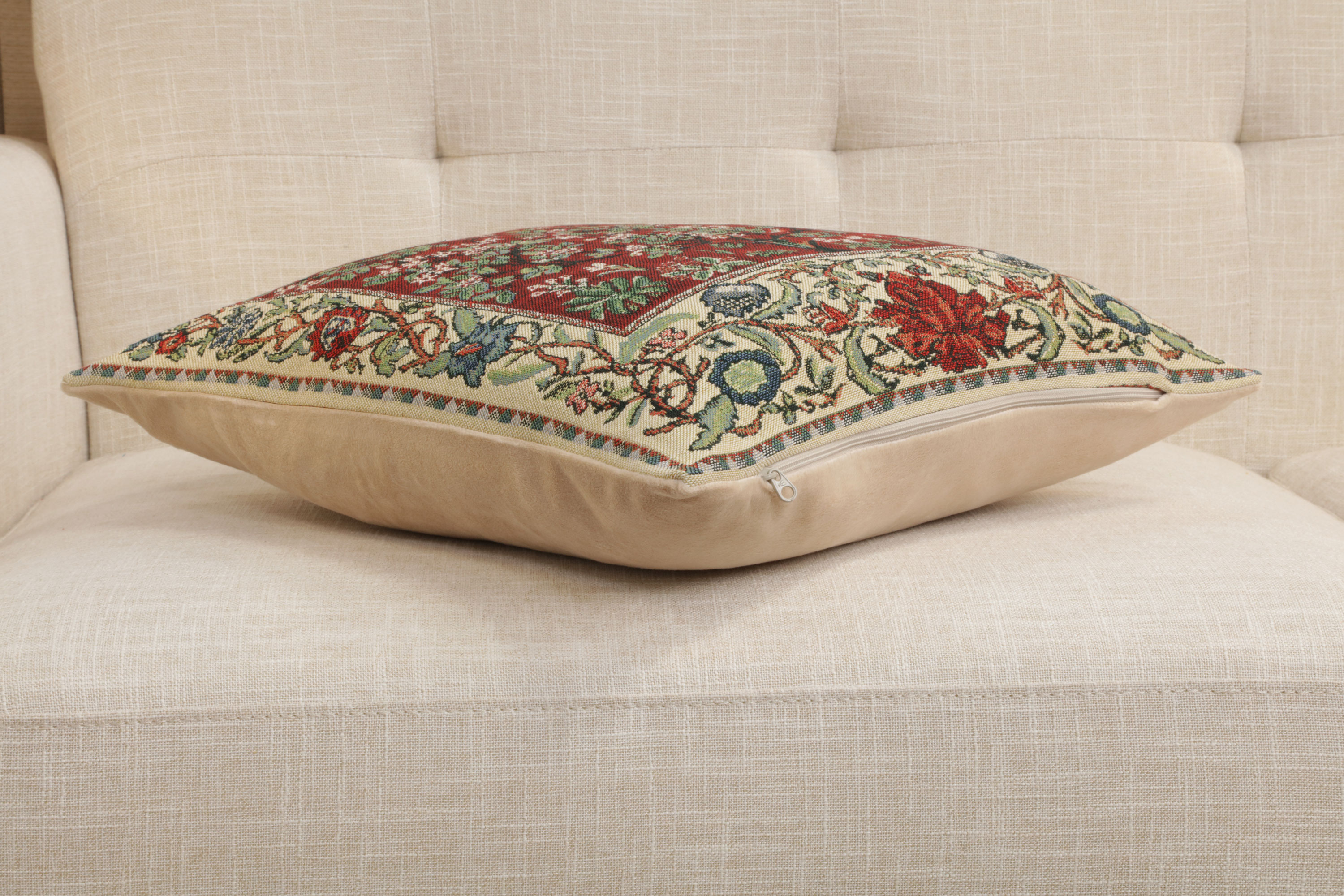 Tree of Life Red Belgian Tapestry Pillow Cover 16x16 inch Cotton Jacquard Woven Cushion Cover