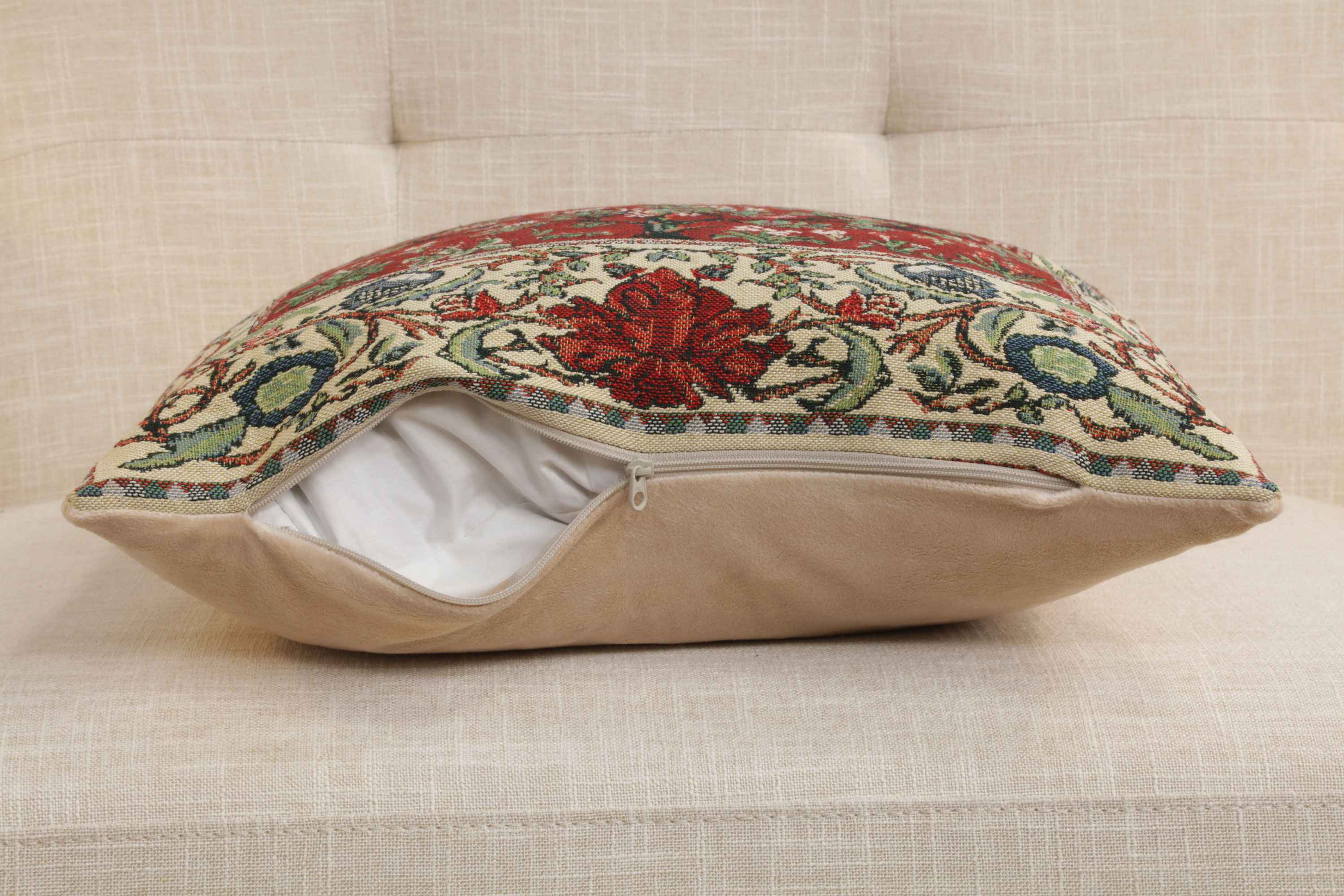 Tree of Life Red Belgian Tapestry Pillow Cover 16x16 inch Cotton Jacquard Woven Cushion Cover