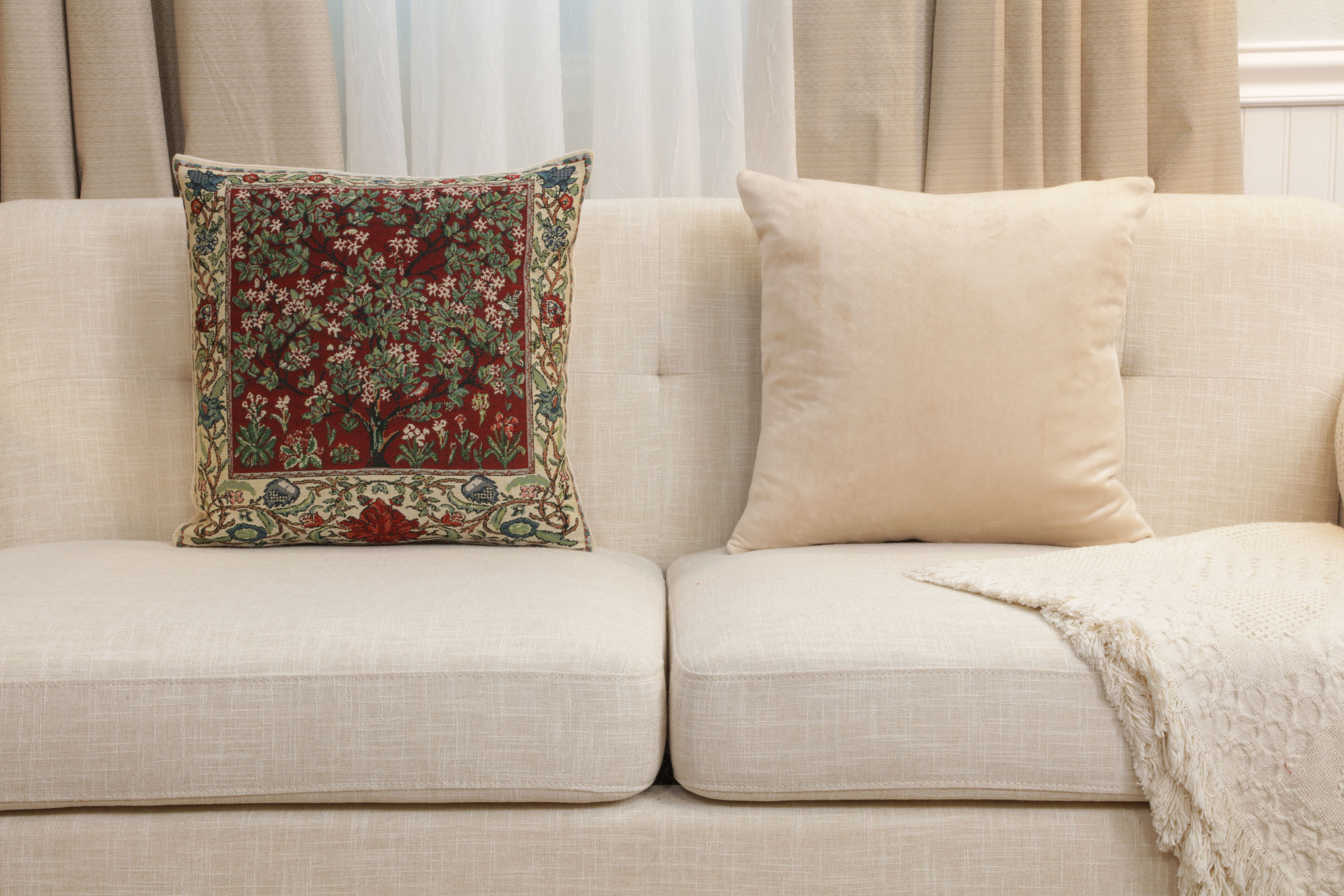 Tree of Life Red Belgian Tapestry Pillow Cover 16x16 inch Cotton Jacquard Woven Cushion Cover