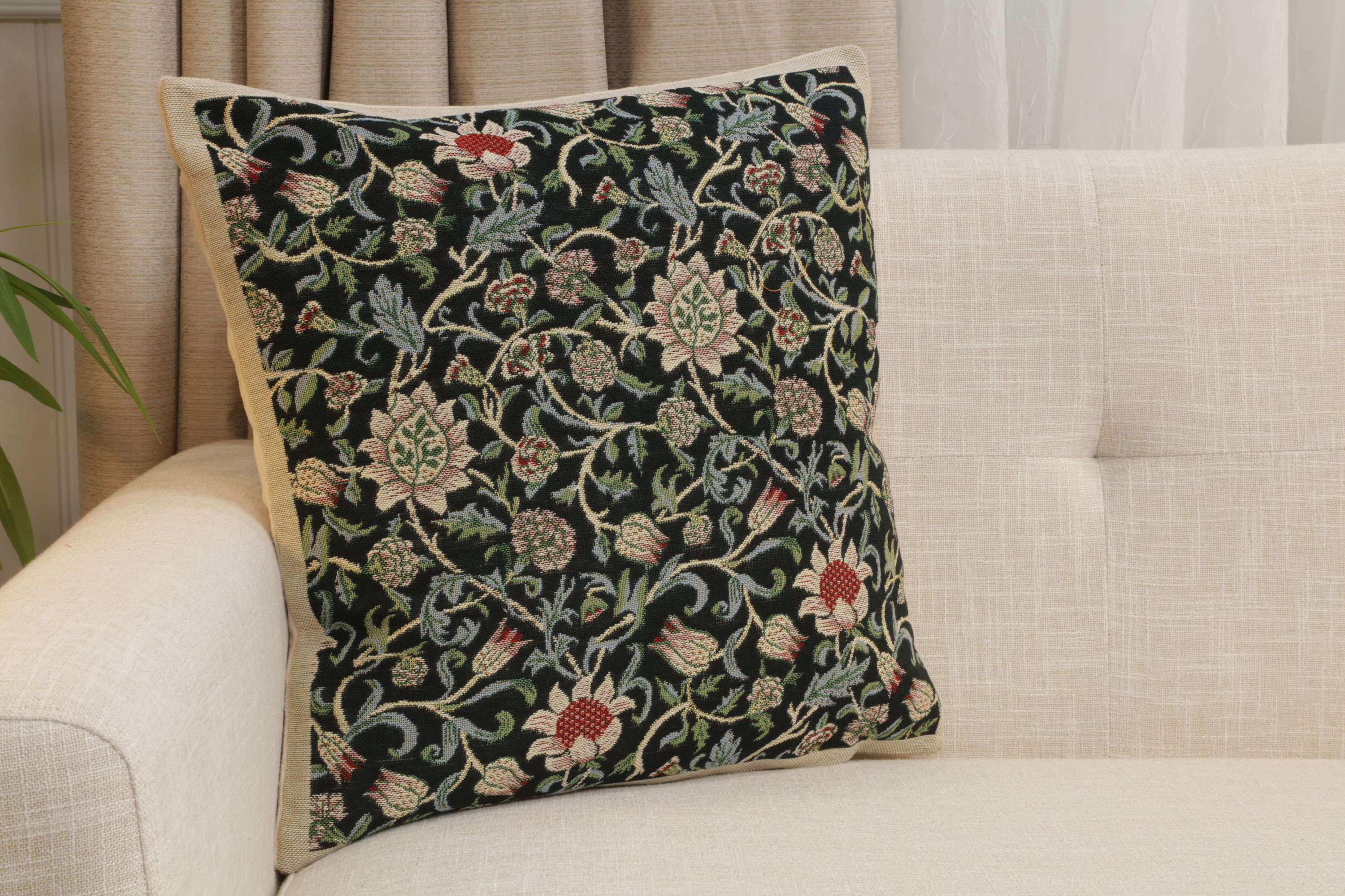 Fleur De Morris Black Belgian Tapestry Pillow Cover 16x16 inch Cotton Jacquard Woven Cushion Cover