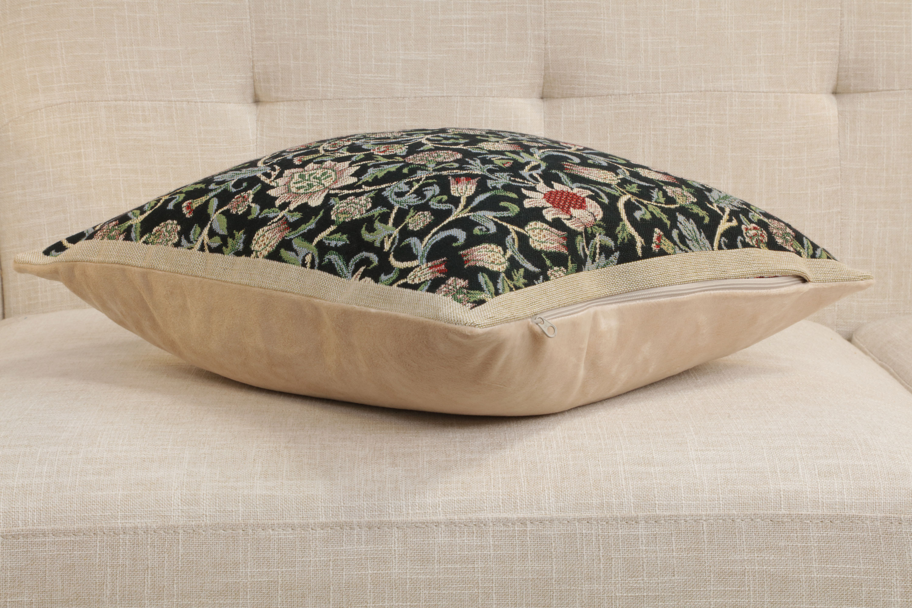 Fleur De Morris Black Belgian Tapestry Pillow Cover 16x16 inch Cotton Jacquard Woven Cushion Cover