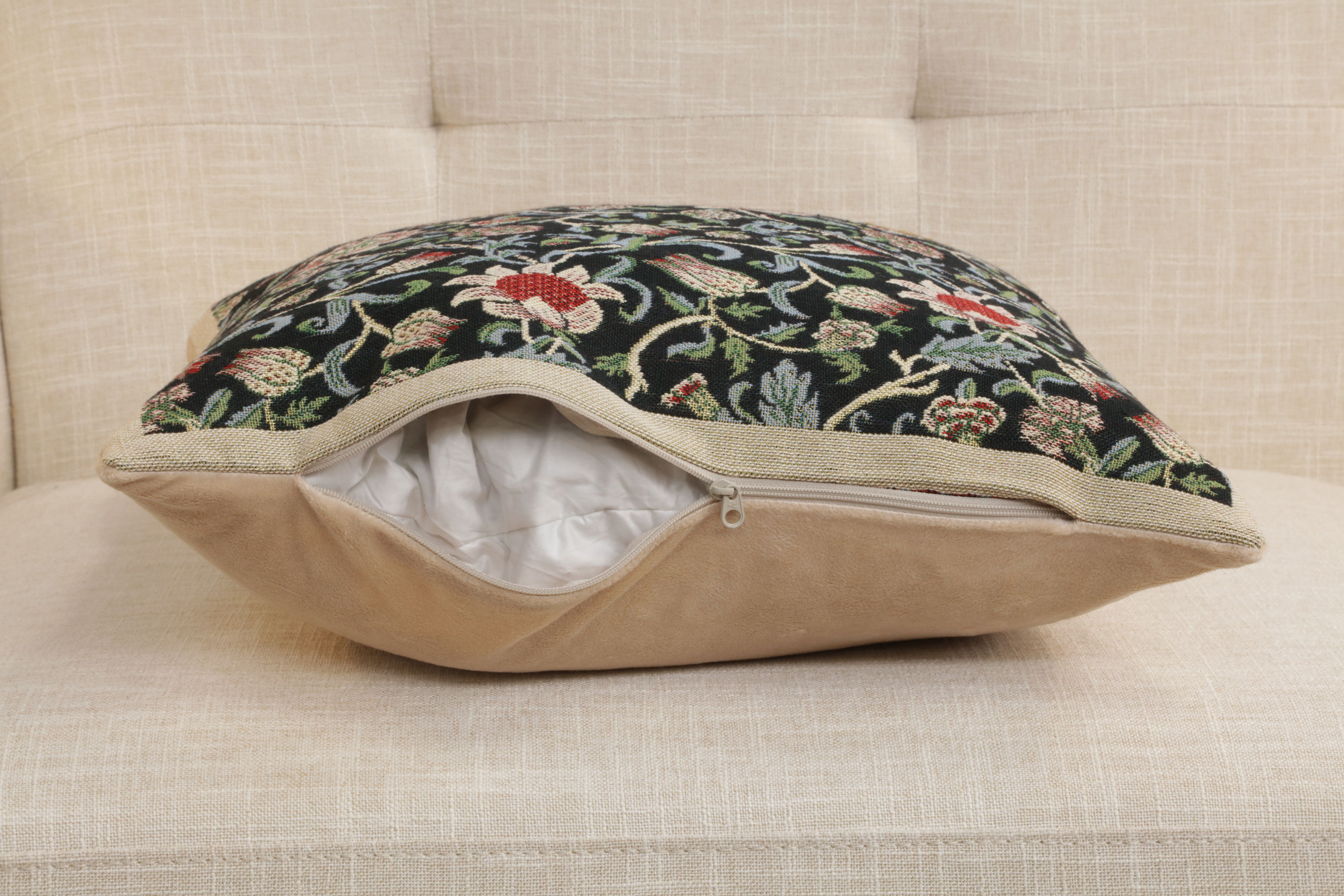 Fleur De Morris Black Belgian Tapestry Pillow Cover 16x16 inch Cotton Jacquard Woven Cushion Cover