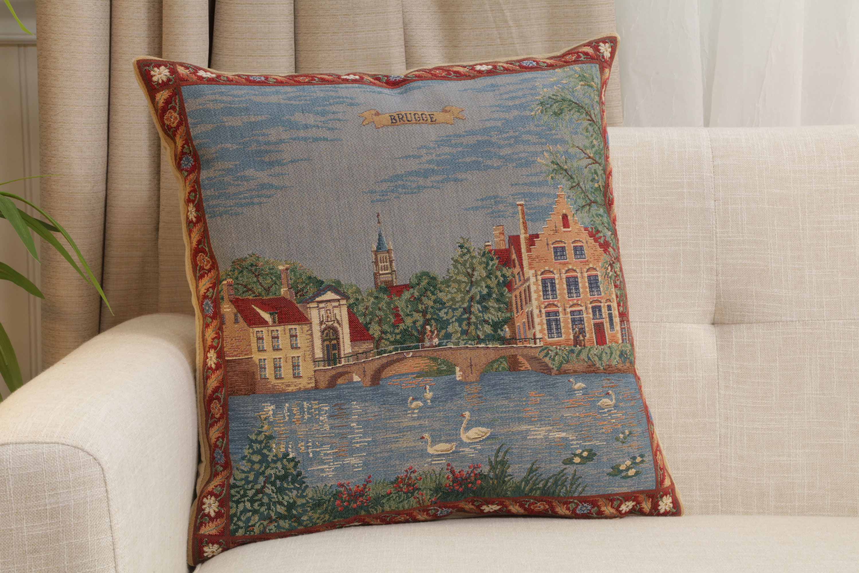 Brugge Minnewater European Tapestry Pillow Cover 18x18 Inch Cotton Cushion Cover
