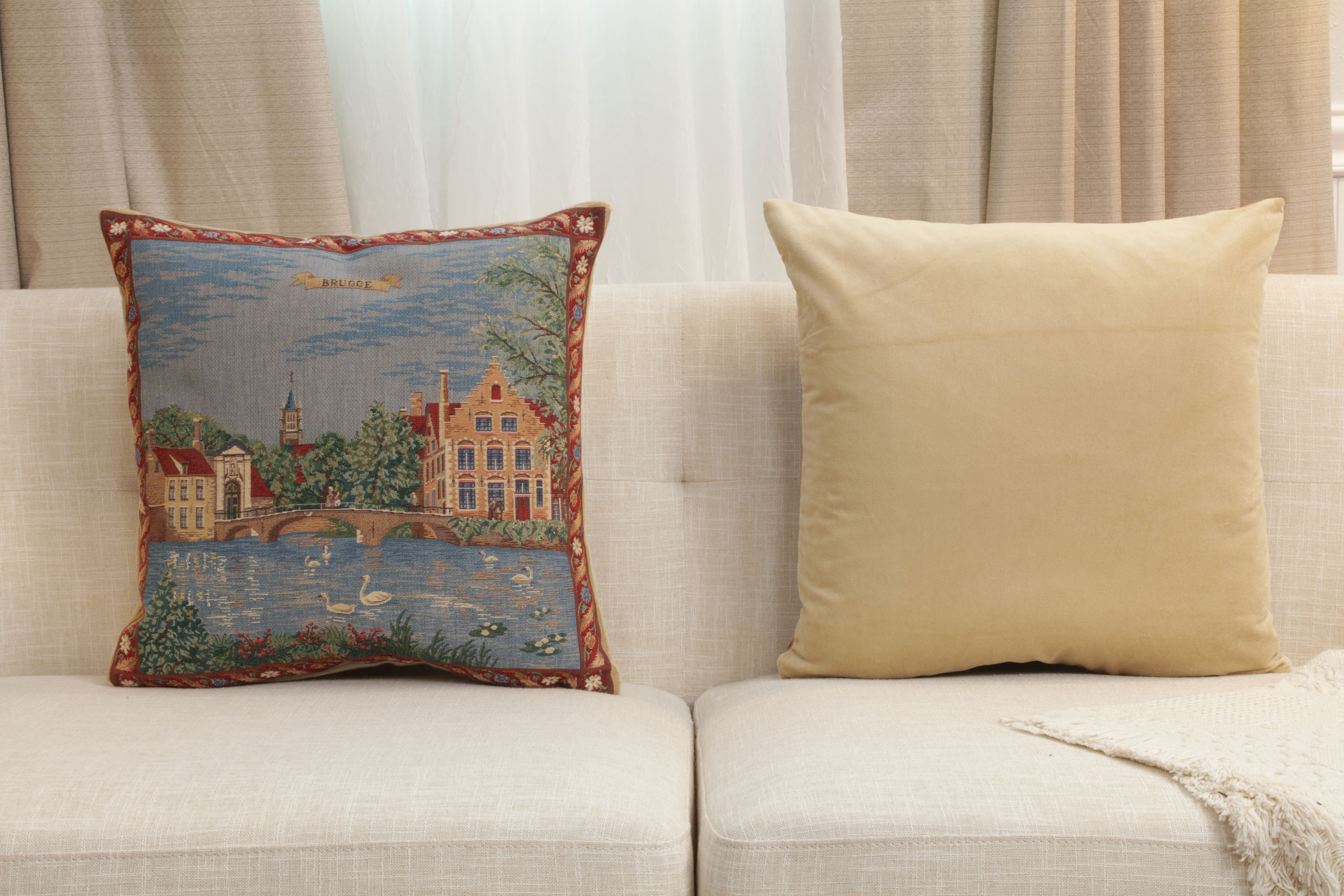 Brugge Minnewater European Tapestry Pillow Cover 18x18 Inch Cotton Cushion Cover