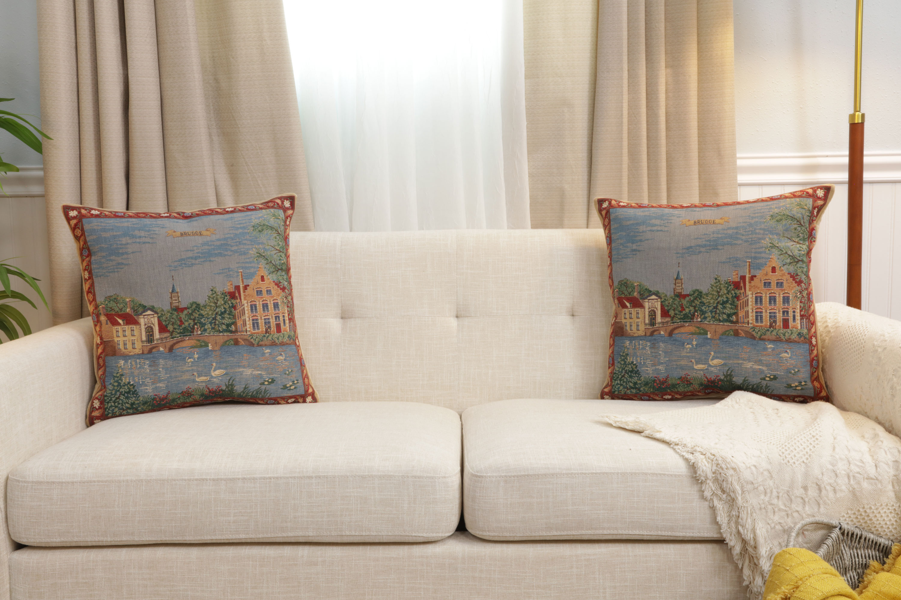 Brugge Minnewater European Tapestry Pillow Cover 18x18 Inch Cotton Cushion Cover