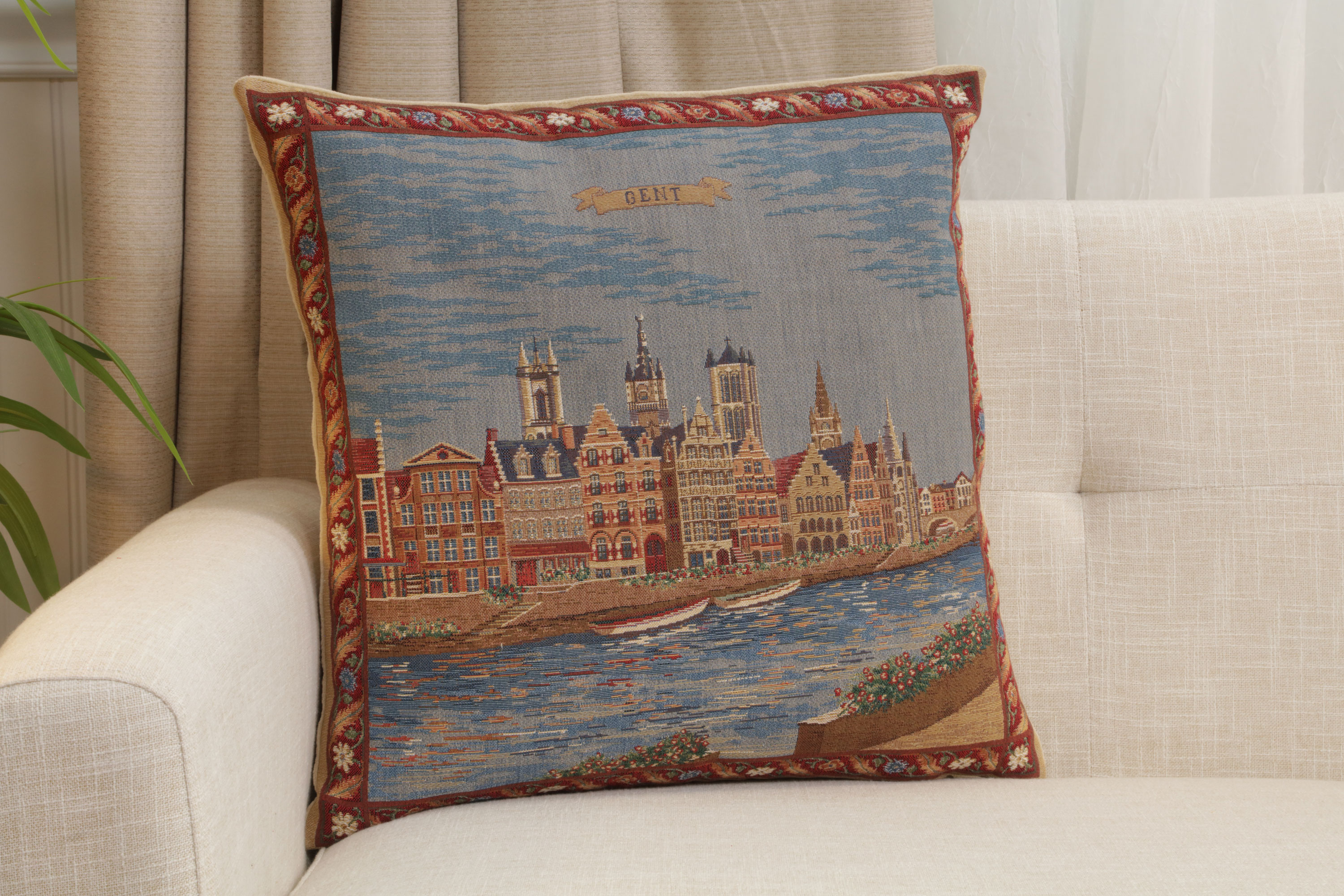 Gent Graslei European Tapestry Pillow Cover 18x18 Inch Cotton Cushion Cover