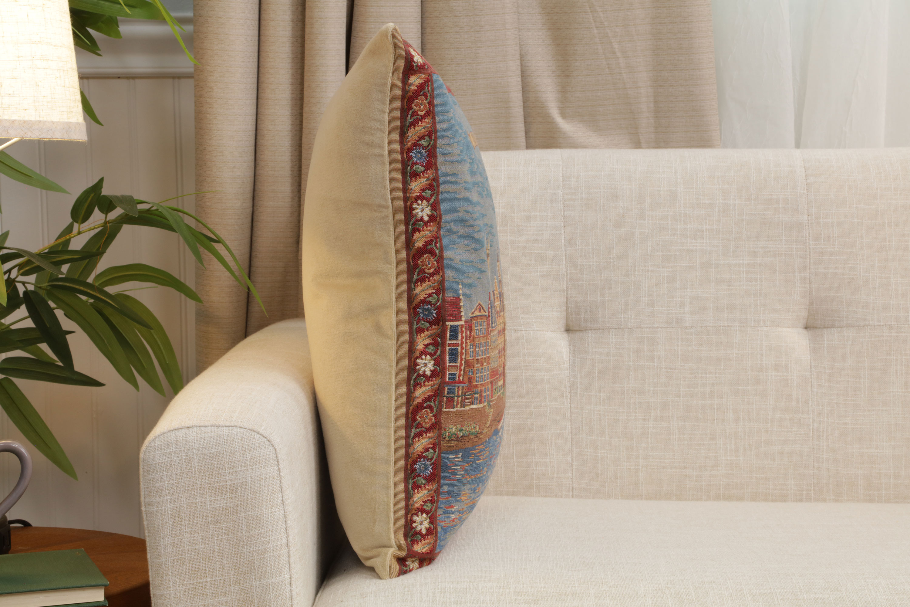 Gent Graslei European Tapestry Pillow Cover 18x18 Inch Cotton Cushion Cover