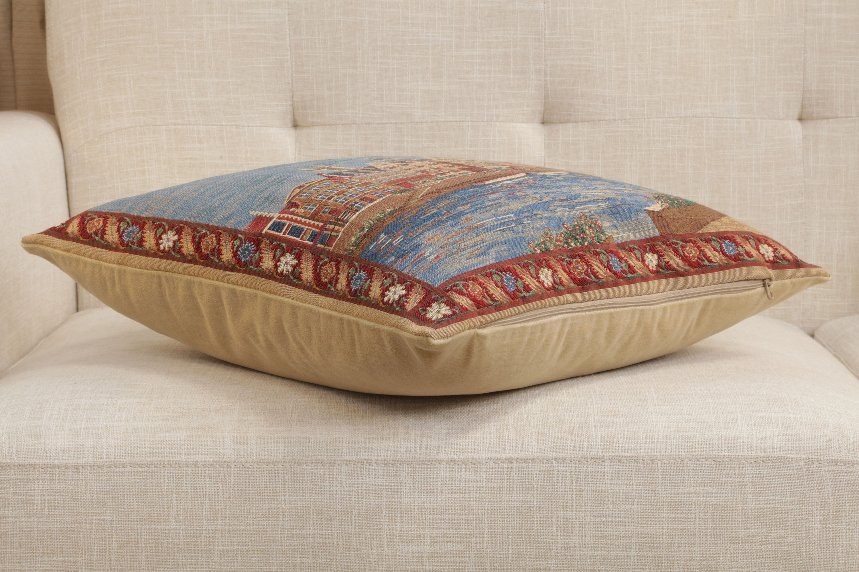 Gent Graslei European Tapestry Pillow Cover 18x18 Inch Cotton Cushion Cover