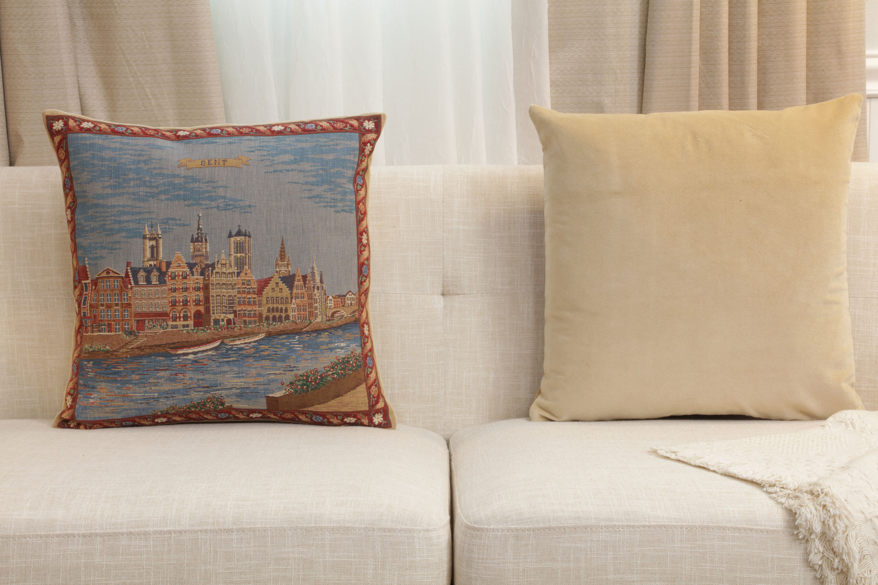 Gent Graslei European Tapestry Pillow Cover 18x18 Inch Cotton Cushion Cover